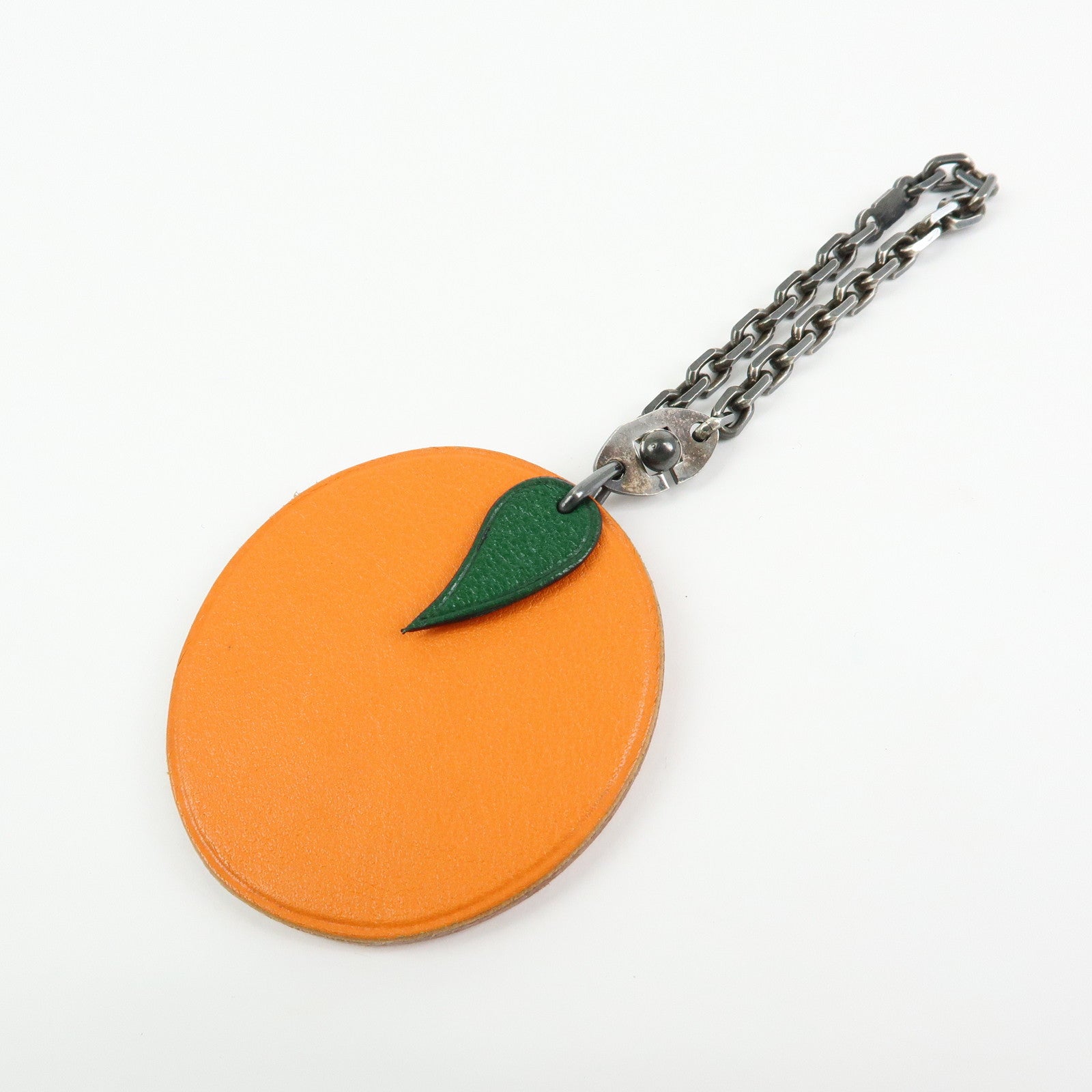 HERMES Leather Bag Charm Key Charm Key Holder Orange Green