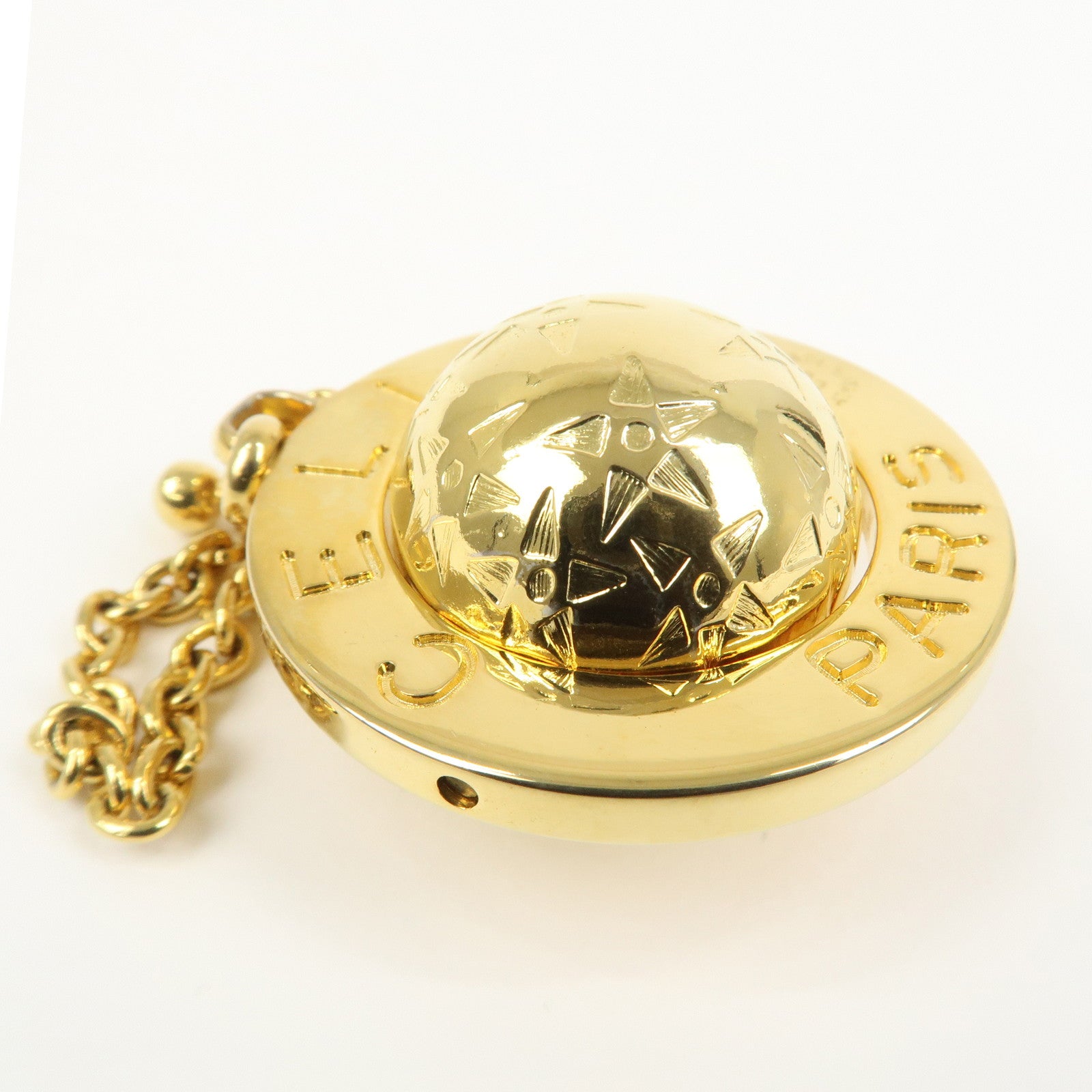 CELINE Saturn Motif Metal Bag Charm Key Holder Gold