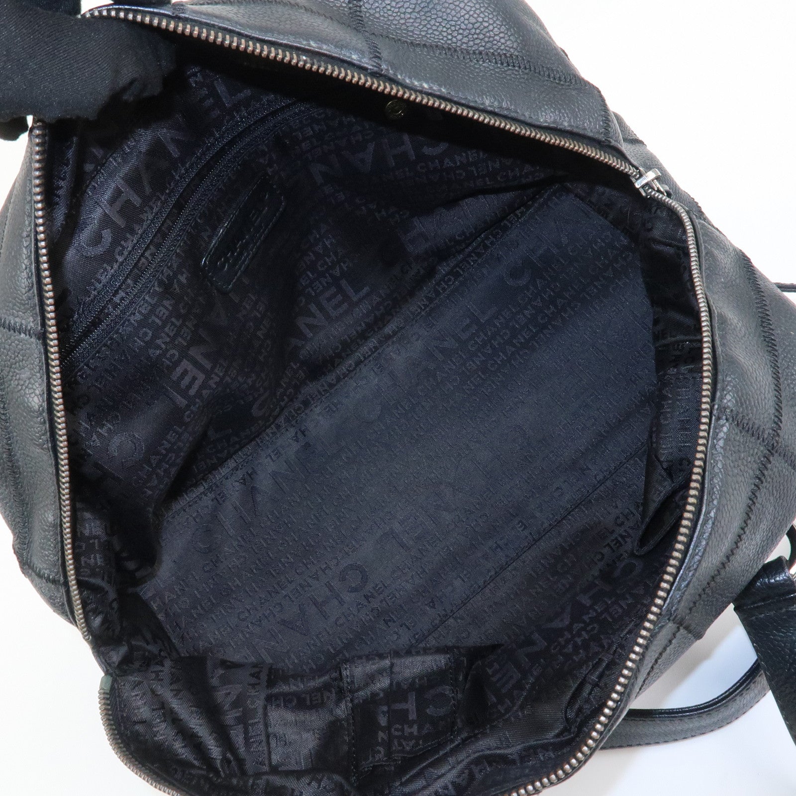 CHANEL Chocolate Bar Caviarskin Boston Bag Hand Bag Black A28023
