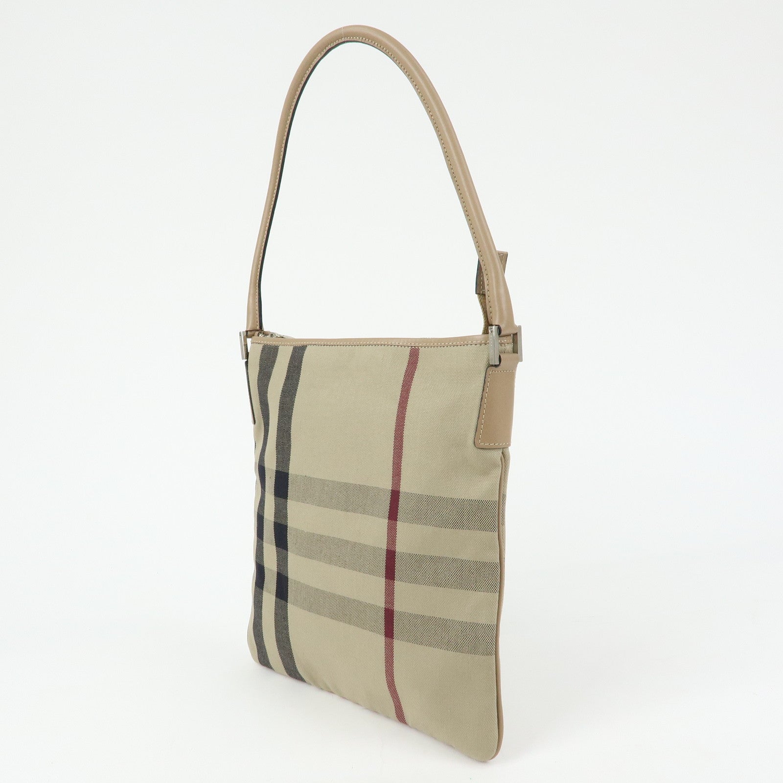 BURBERRY Nova Plaid Canvas Leather Shoulder Bag Beige