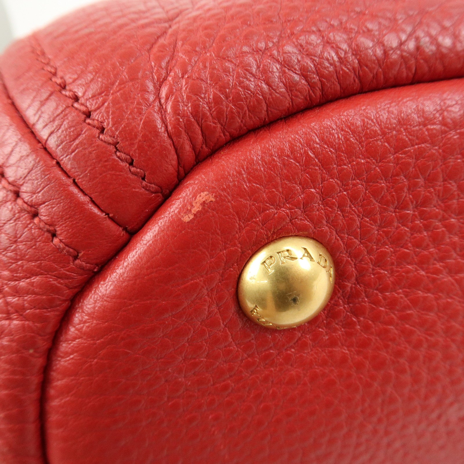 PRADA Logo Leather 2Way Bag Hand Bag Shoulder Bag Red 1BC032