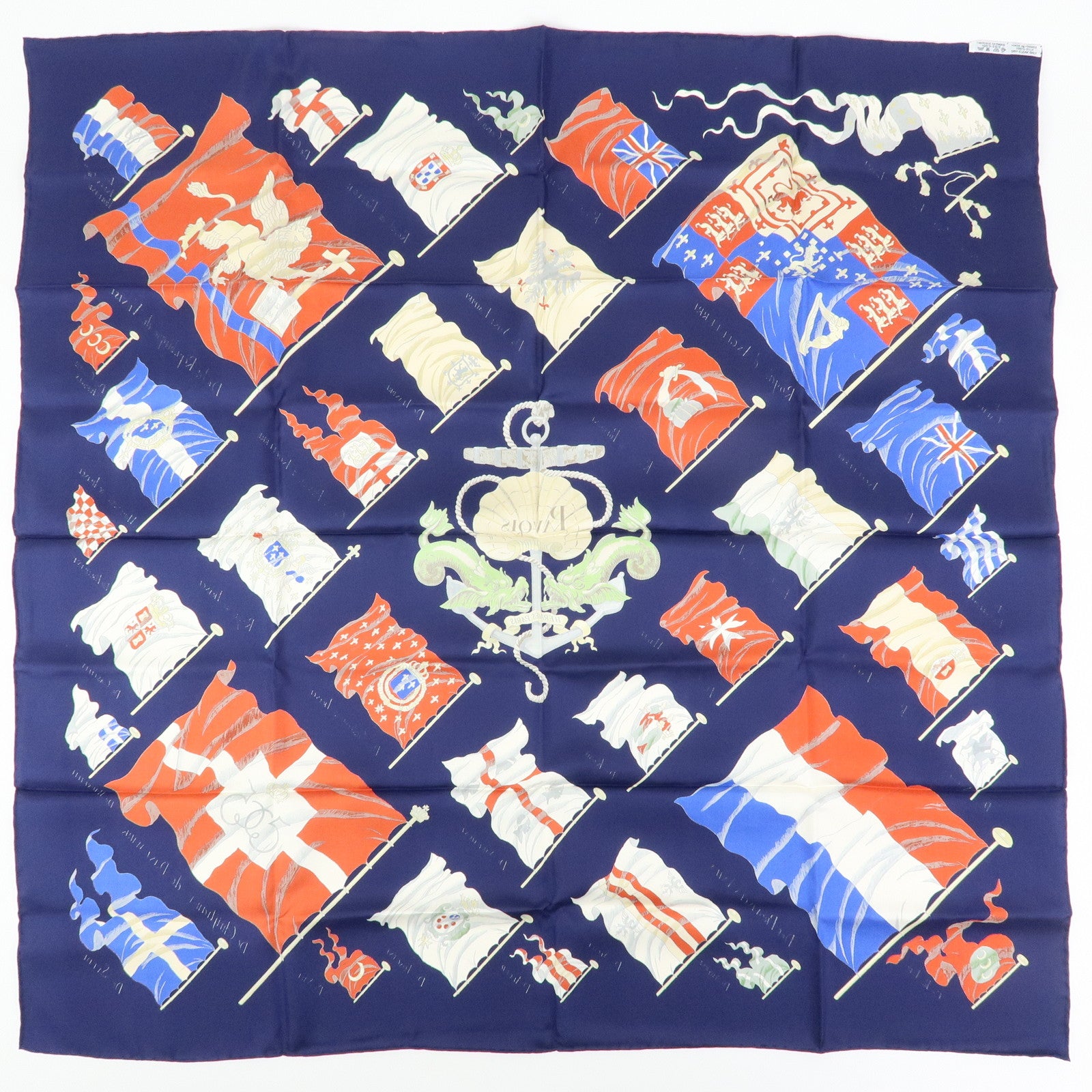 HERMES Carre 90 Silk 100% Scarf PAVOIS Navy Red