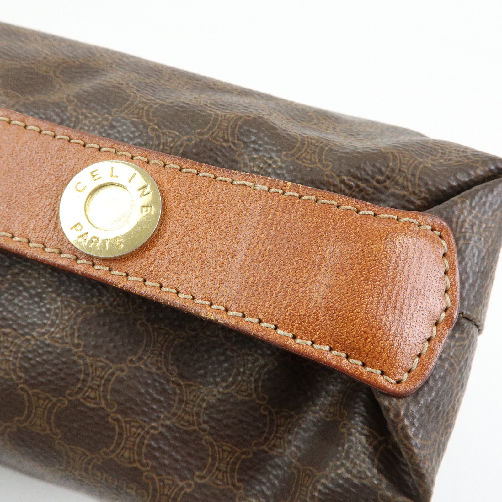 CELINE Macadam PVC Leather Hand Bag Pouch Brown