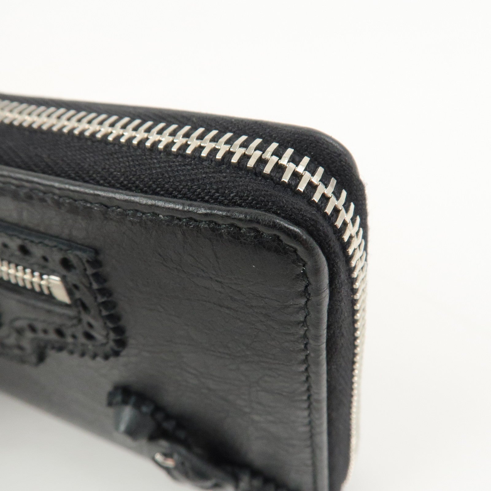BALENCIAGA Giant Continental Leather Round Zippy Long Wallet Black