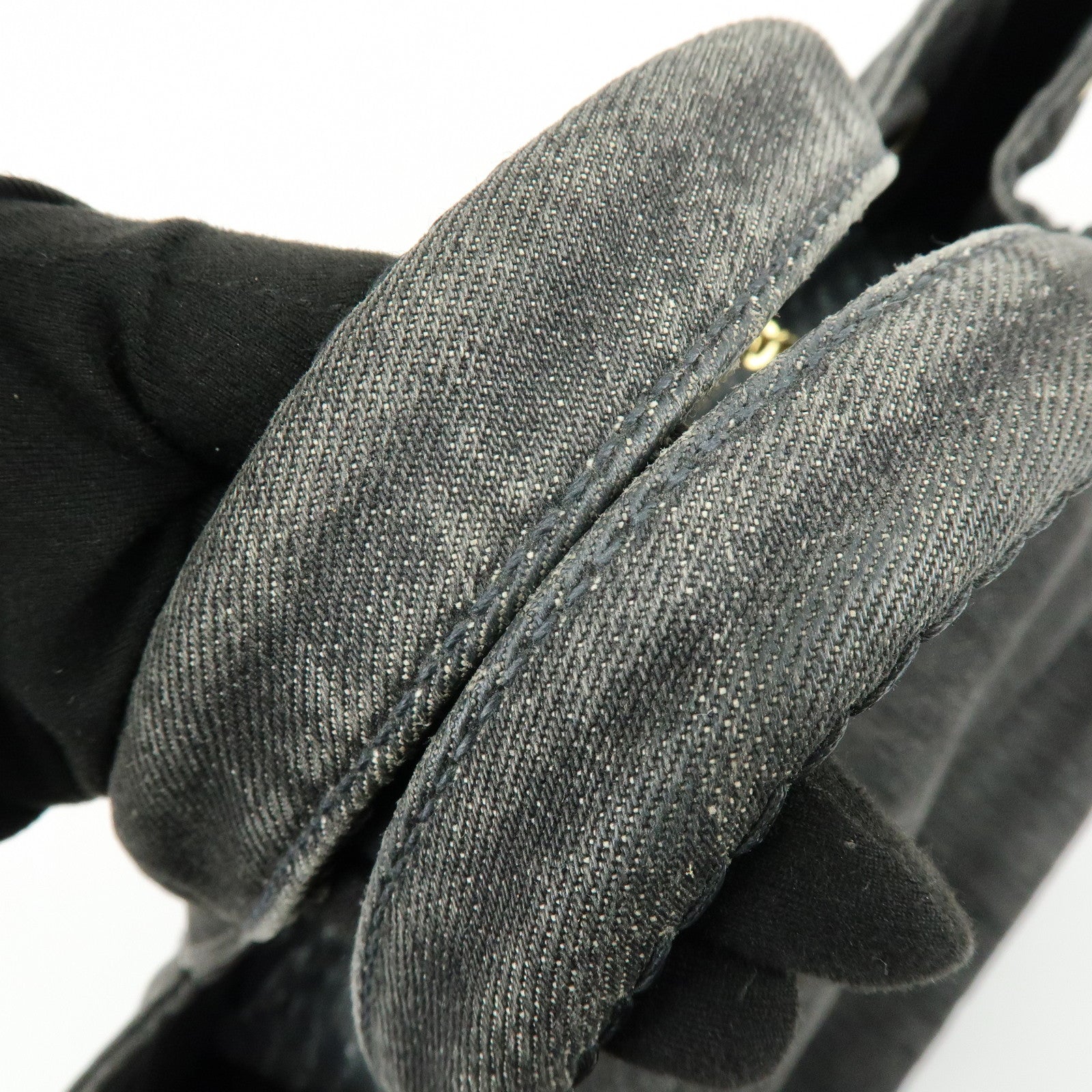 PRADA Canapa Denim Tote Bag Hand Bag Black 1BG642