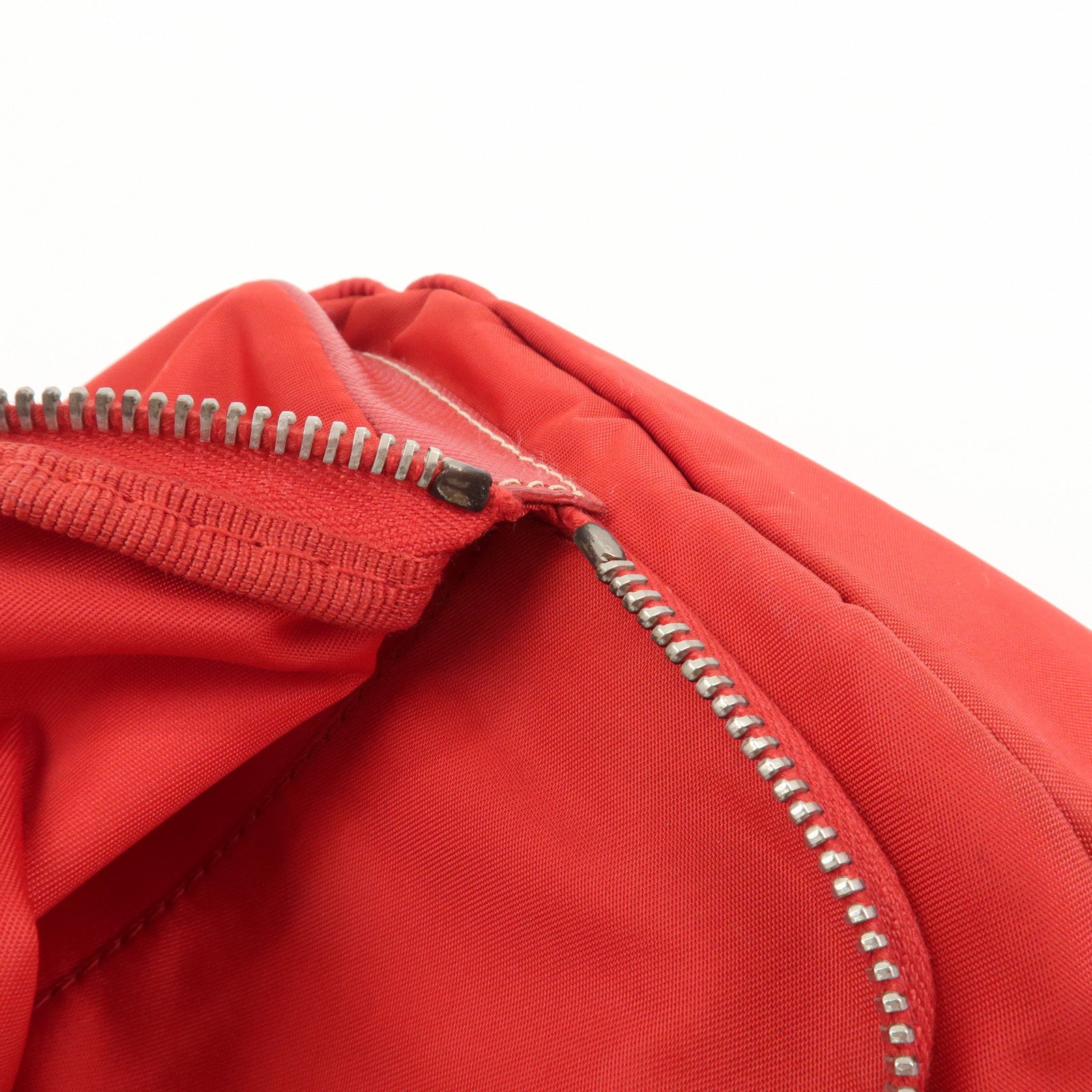 PRADA Triangle Logo Nylon Saffiano Leather Shoulder Bag Red BT0436