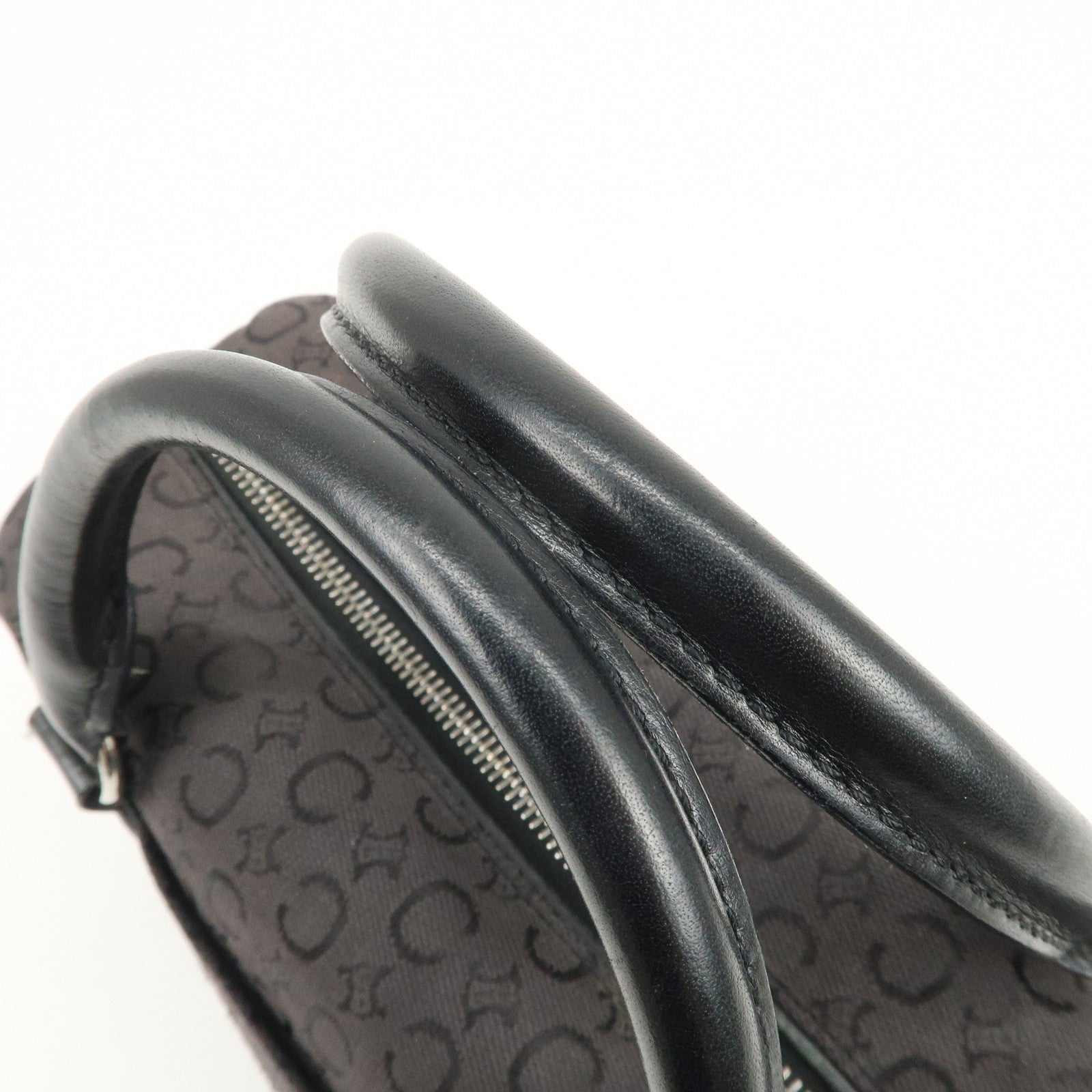 CELINE C Macadam Canvas Leather Boston Bag Hand Bag Black