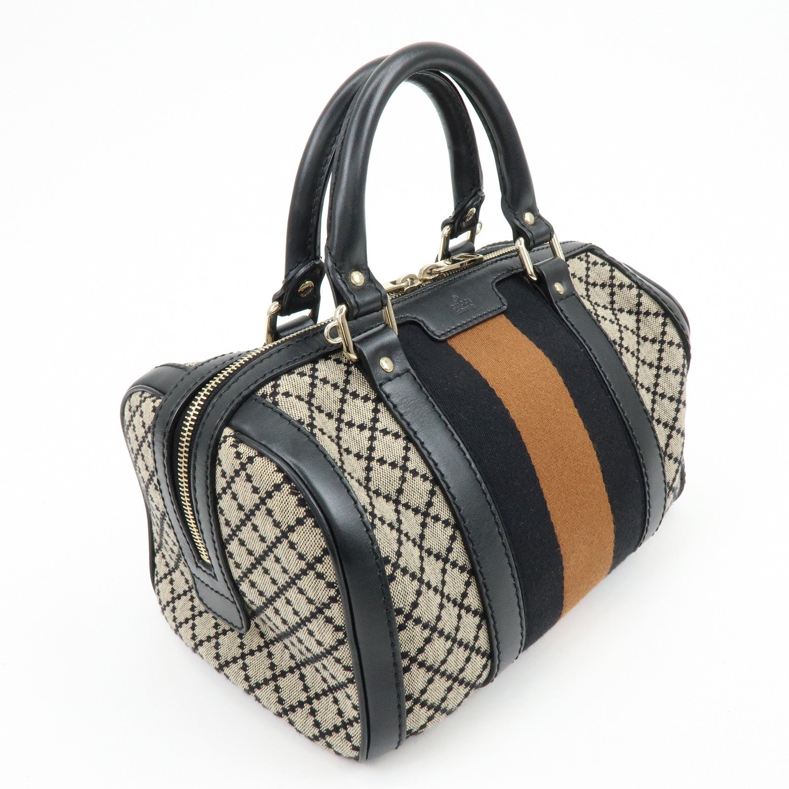 GUCCI Diamante Sherry Canvas Leather 2Way Boston Bag Beige 269876