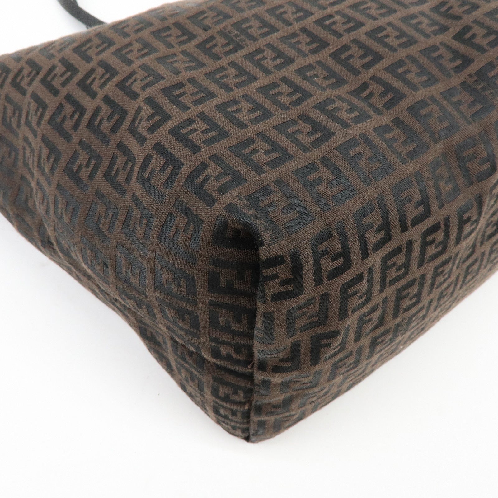 FENDI Zucchino Canvas Leather Tote Bag Shoulder Bag Brown
