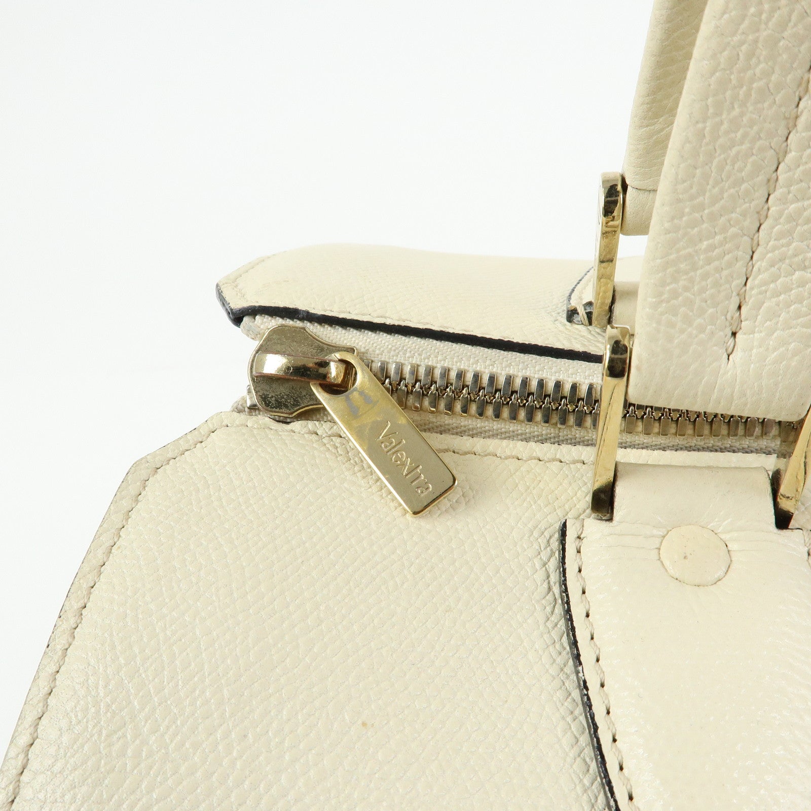 Valextra Babila Medium Leather Hand Bag Boston Bag White