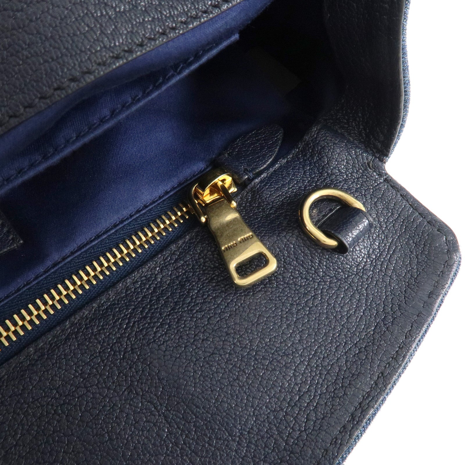 MIU MIU Madras Denim Leather 2Way Hand Bag Shoulder Bag 5BA130