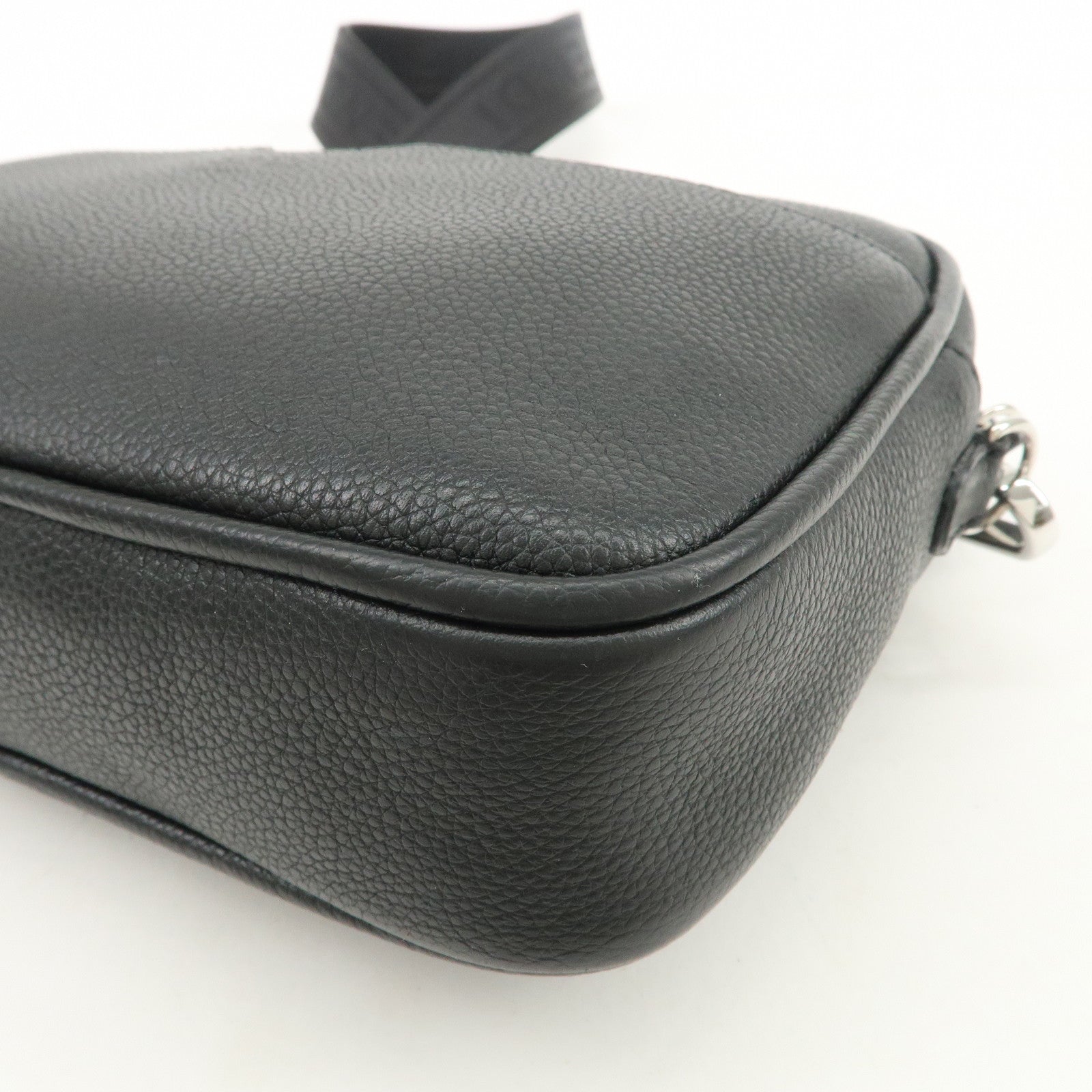 FENDI Logo Leather Camera Case Shoulder Bag Black 7M0286