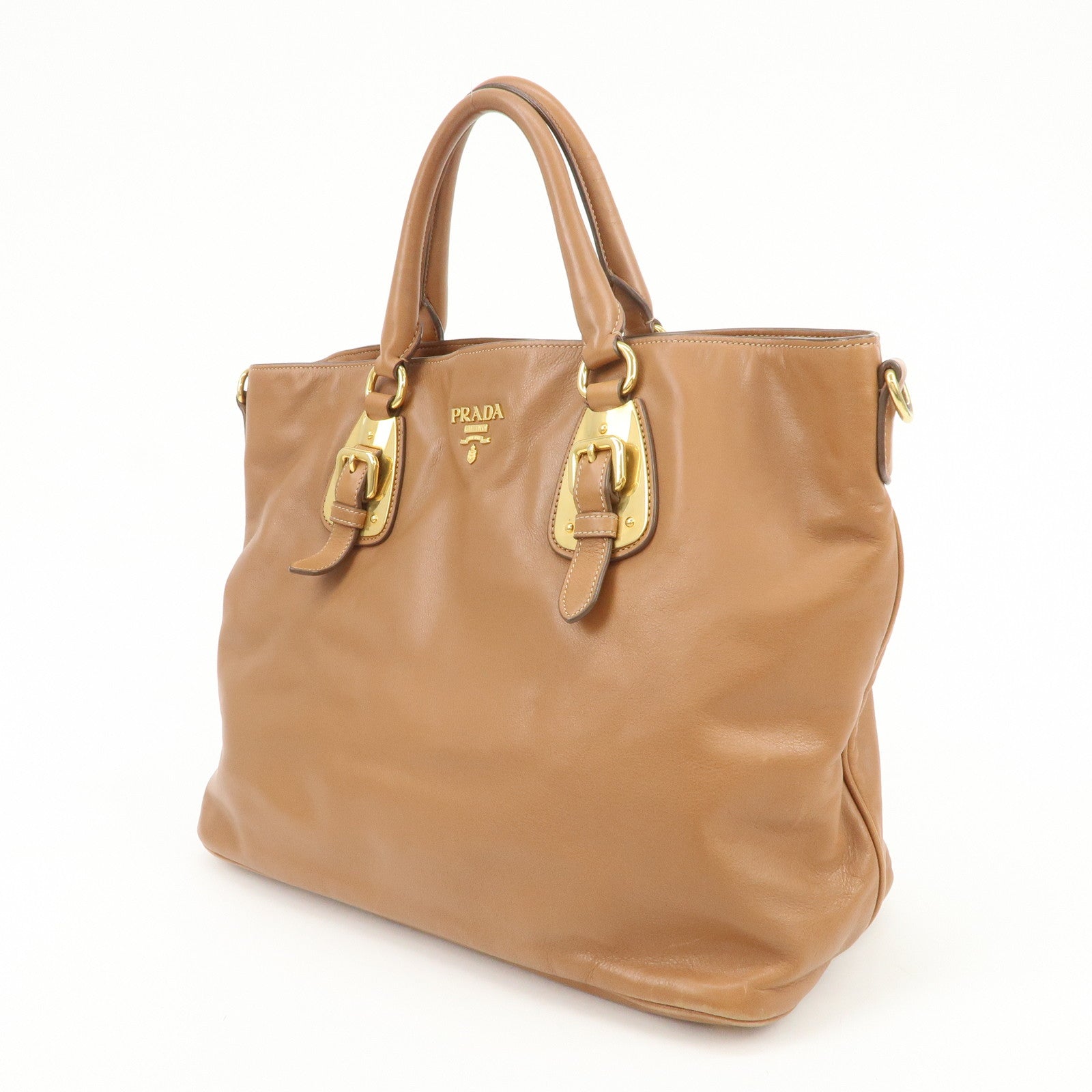 PRADA Calf Leather 2Way Bag Hand Bag Shoulder Bag Brown BN1902