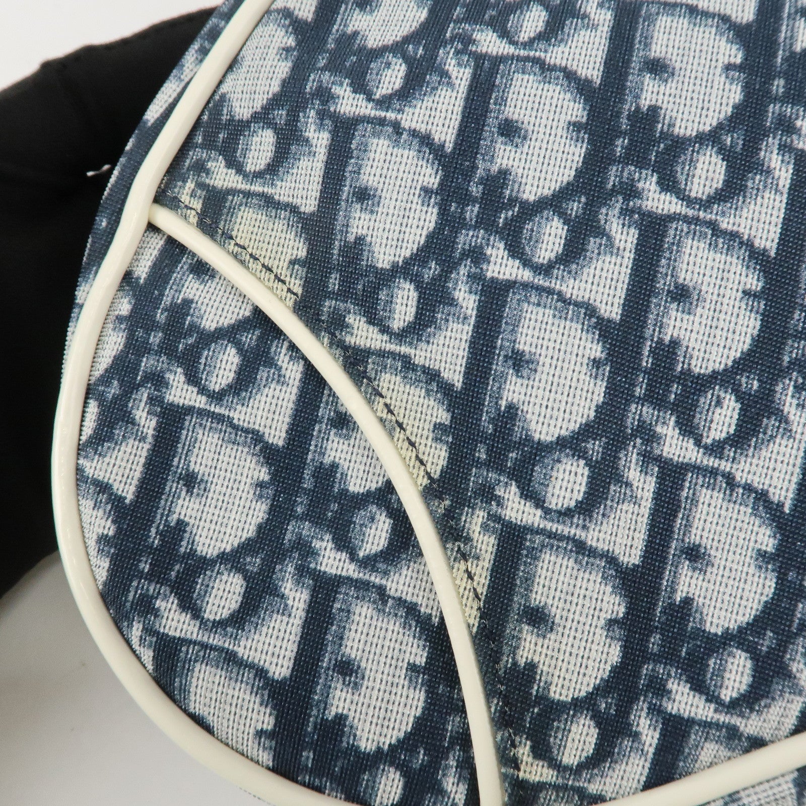 Christian Dior Trotter Jacquard Leather Saddle Bag Mini Navy White Used