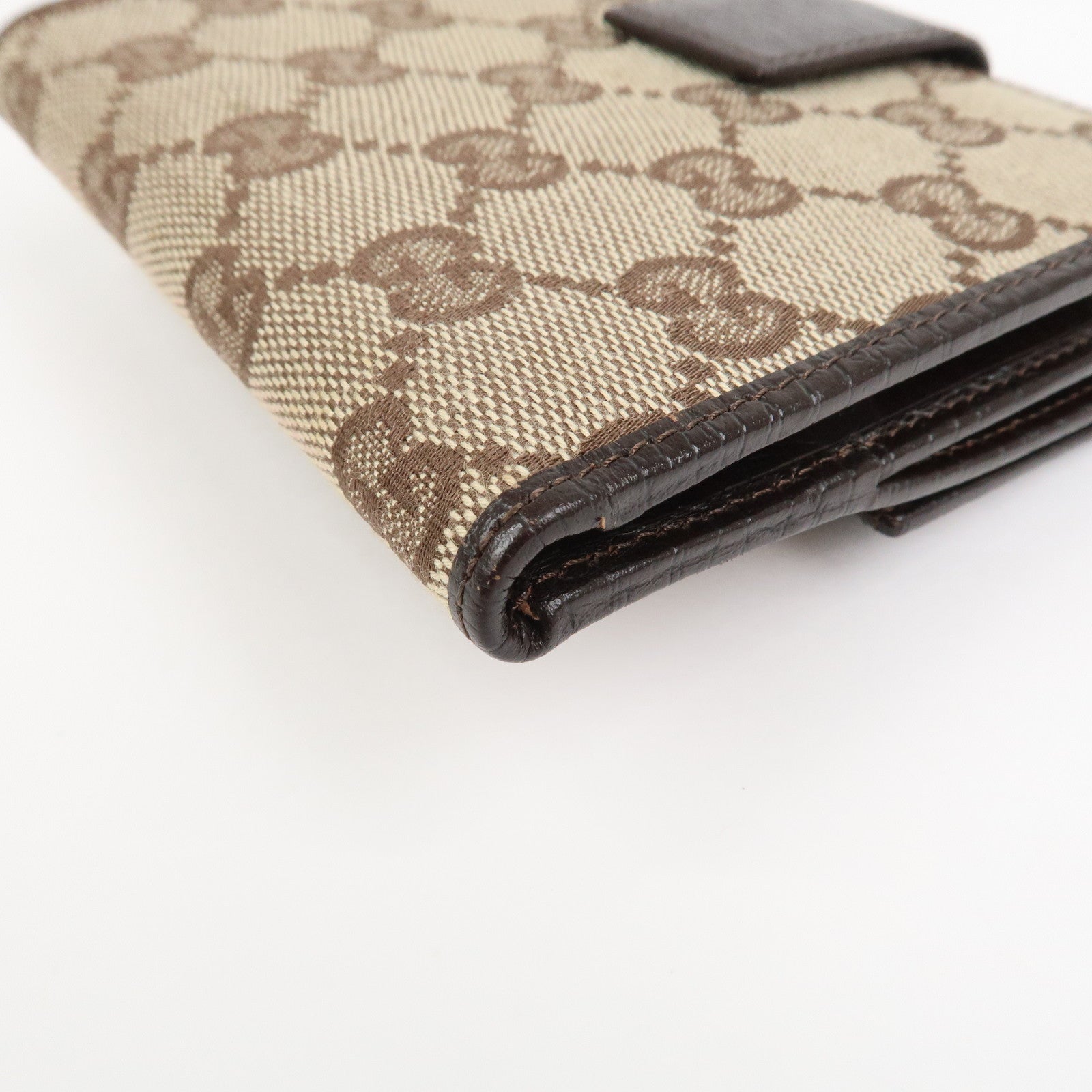GUCCI Bamboo GG Canvas Leather W Hook Compact Wallet Beige 112521