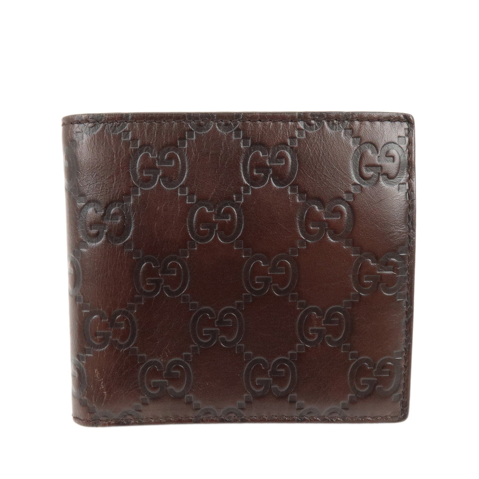GUCCI Guccissima Leather Bi-fold Compact Wallet Dark Brown 146223