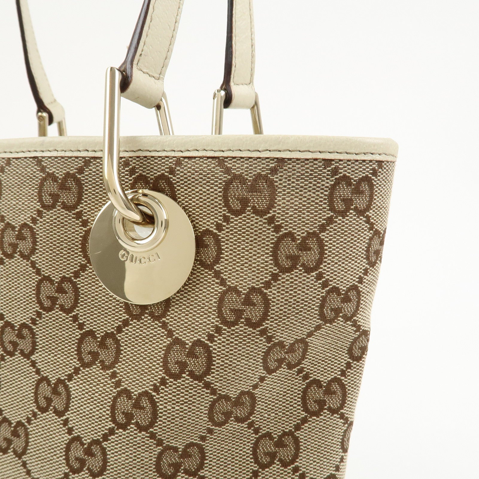 GUCCI GG Monogram Canvas Leather Tote Bag Hand Bag Brown 120840