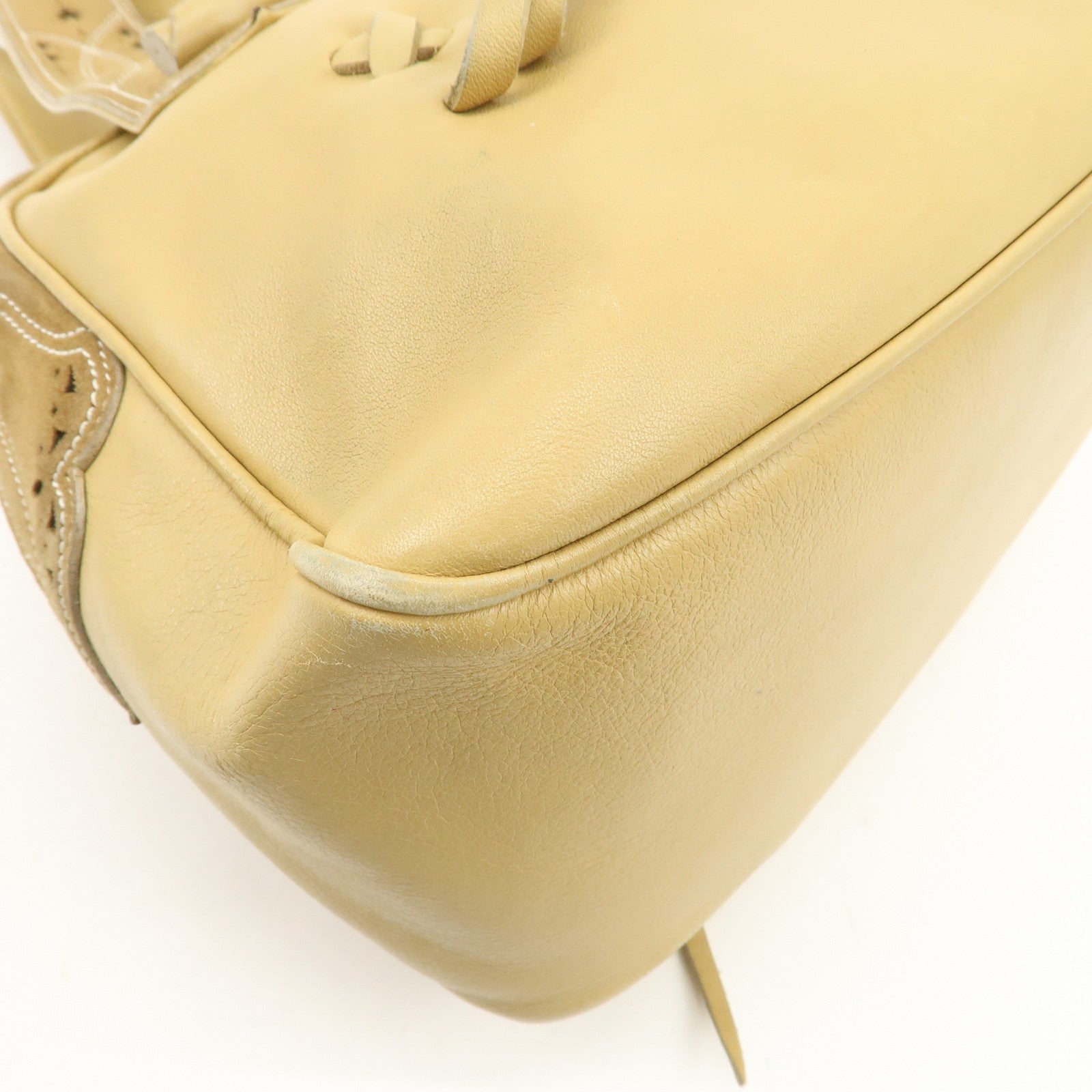 LOEWE Anagram Leather Suede Punching Boston Bag Beige Used