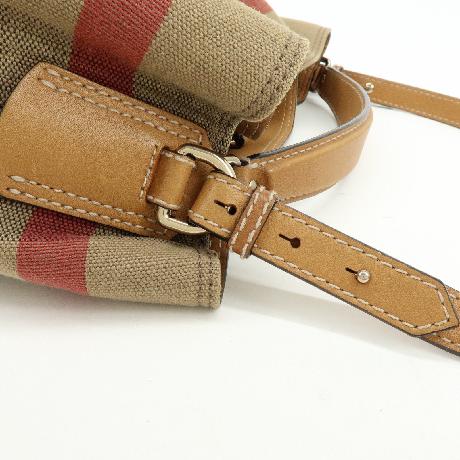 Burberry Canvas Leather 2Way Shoulder Hand Bag Plaid Beige Camel