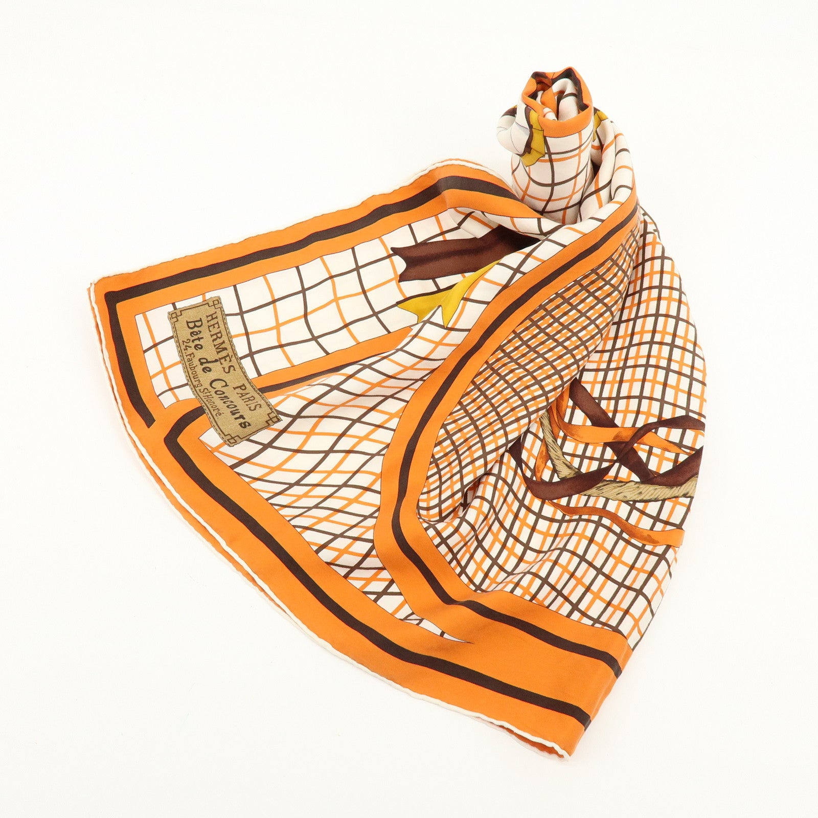 HERMES Carre 90 Silk 100% Scarf Bete de Concours Orange