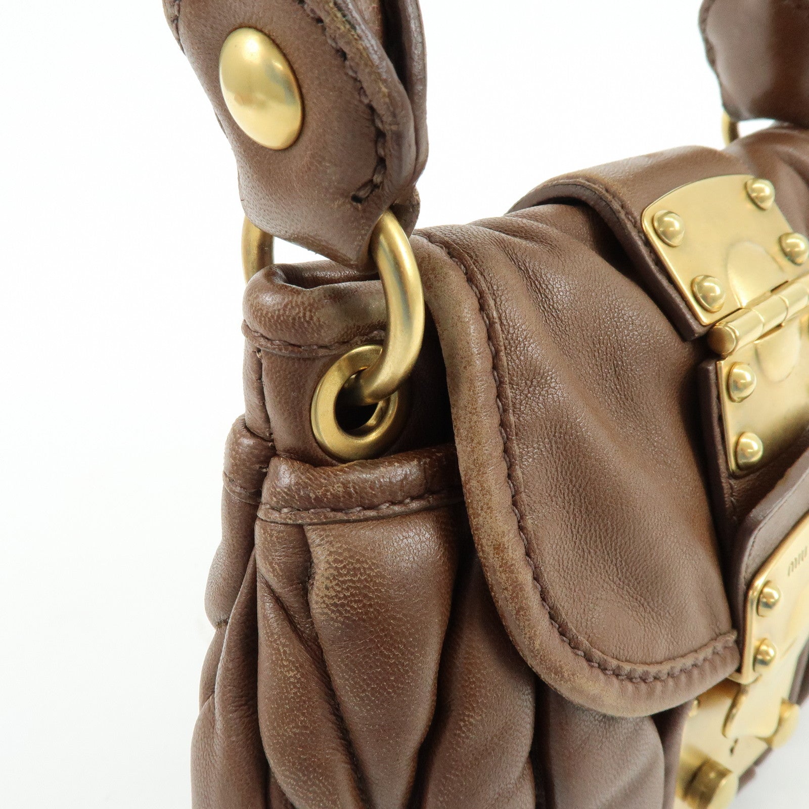 MIU MIU Matelasse Leather 2Way Bag Hand Shoulder Bag Brown 5BH188