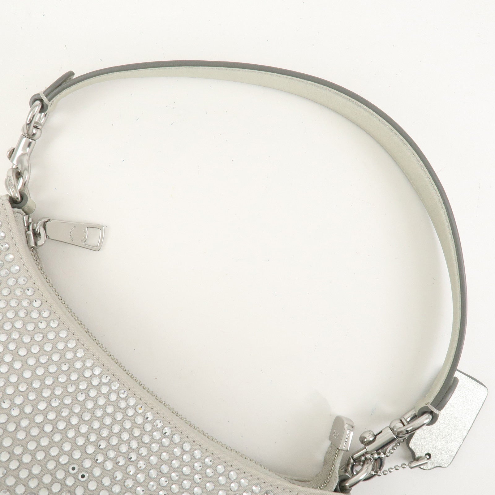 COACH Teri 2Way Leather Shoulder Bag Hand Bag Rhinestone Silver