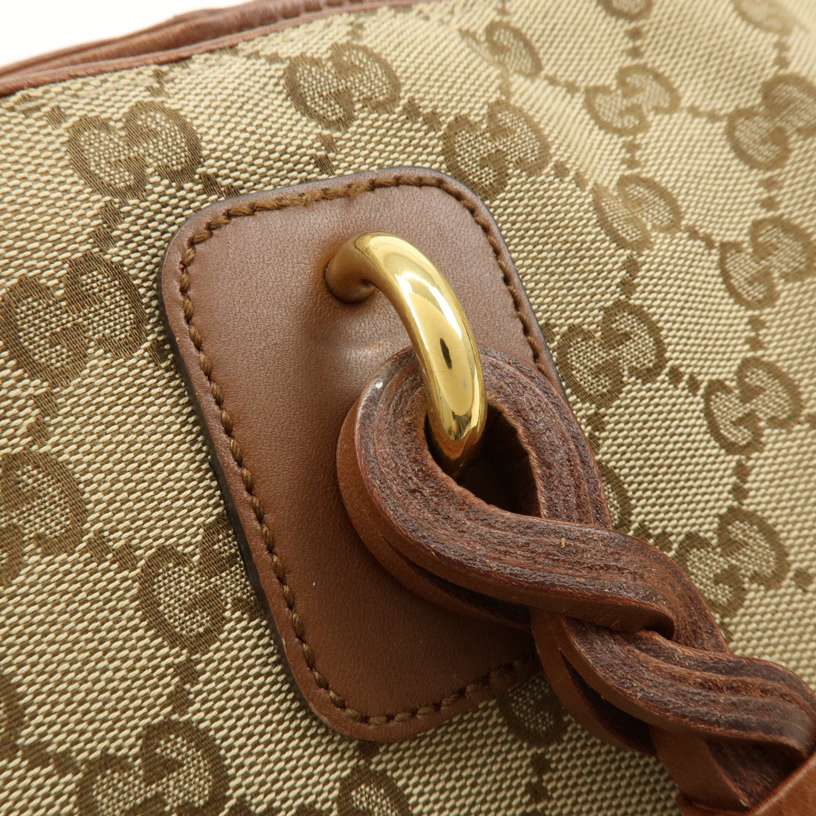 GUCCI GG Canvas Leather Shoulder Bag Tote Bag Beige Brown 323665