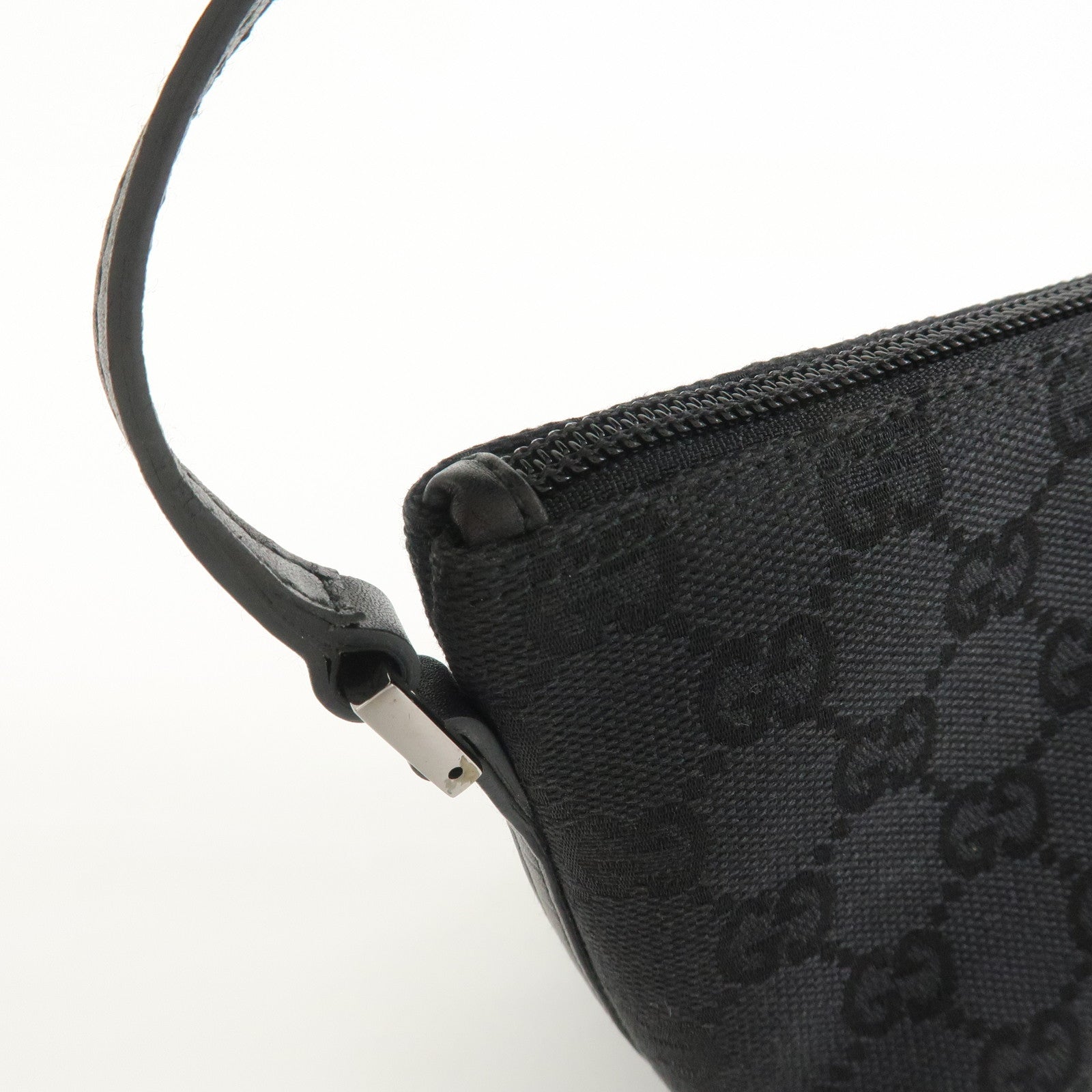 GUCCI Boat Bag GG Canvas Leather Hand Bag Black 07198