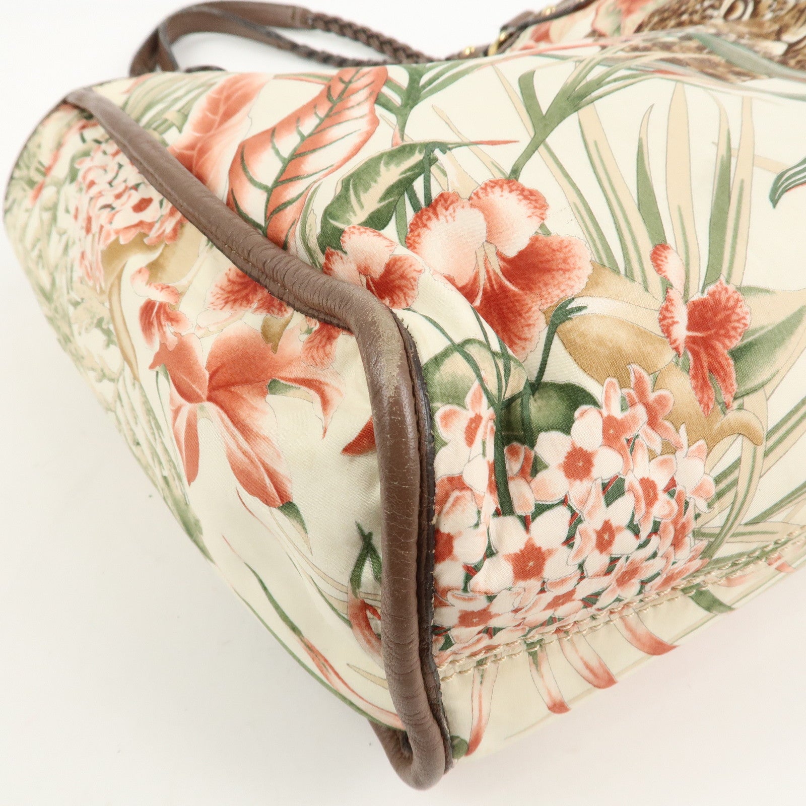 Ferragamo Gancini Leather Nylon Tote Bag Ivory Multicolor