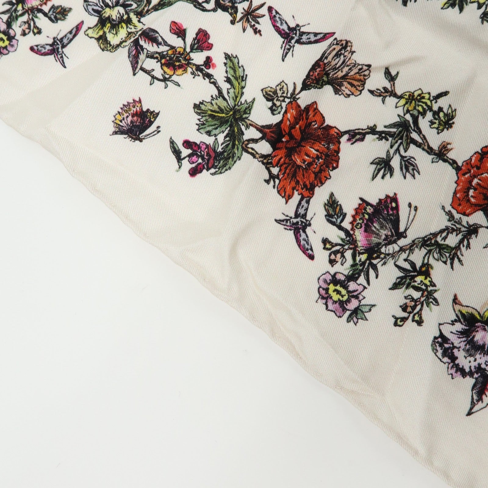 Christian Dior Flower Motif Silk 100% Scarf Ivory Multicolor