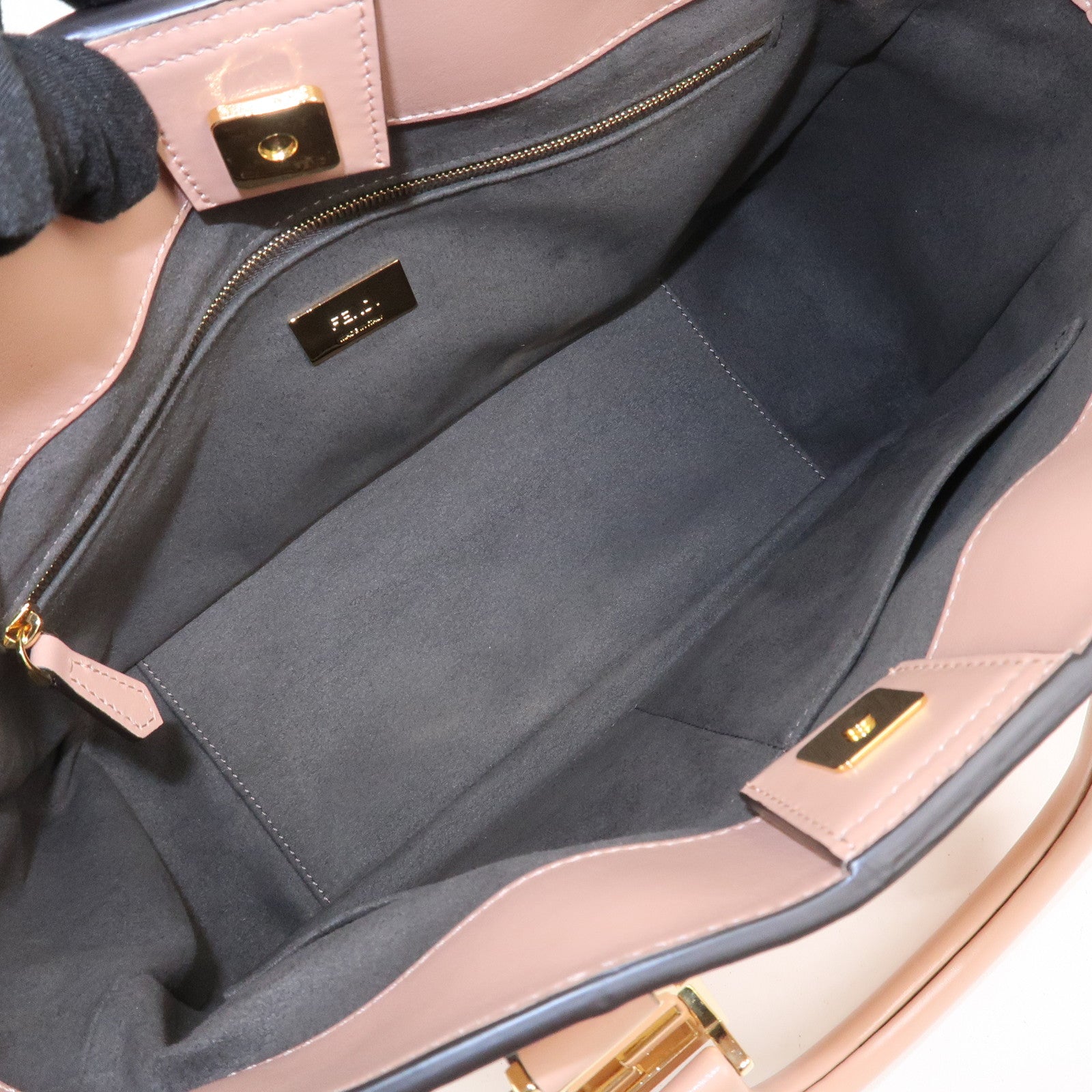 FENDI Leather 2Way FF Tote Small Hand Bag Shoulder Bag Pink 8BH367