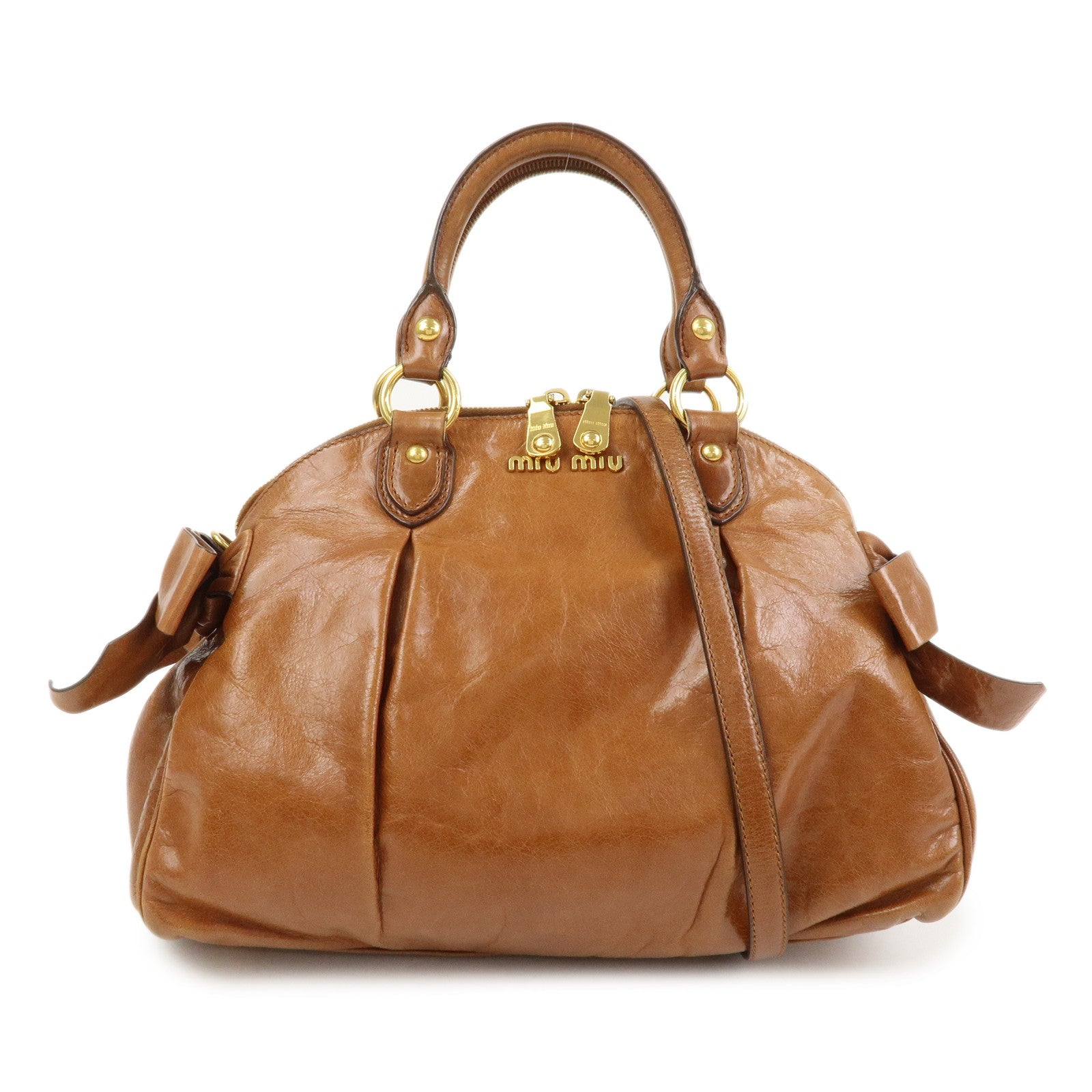 MIU MIU Side Ribbon Leather 2Way Bag Hand Bag Shoulder Bag Brown