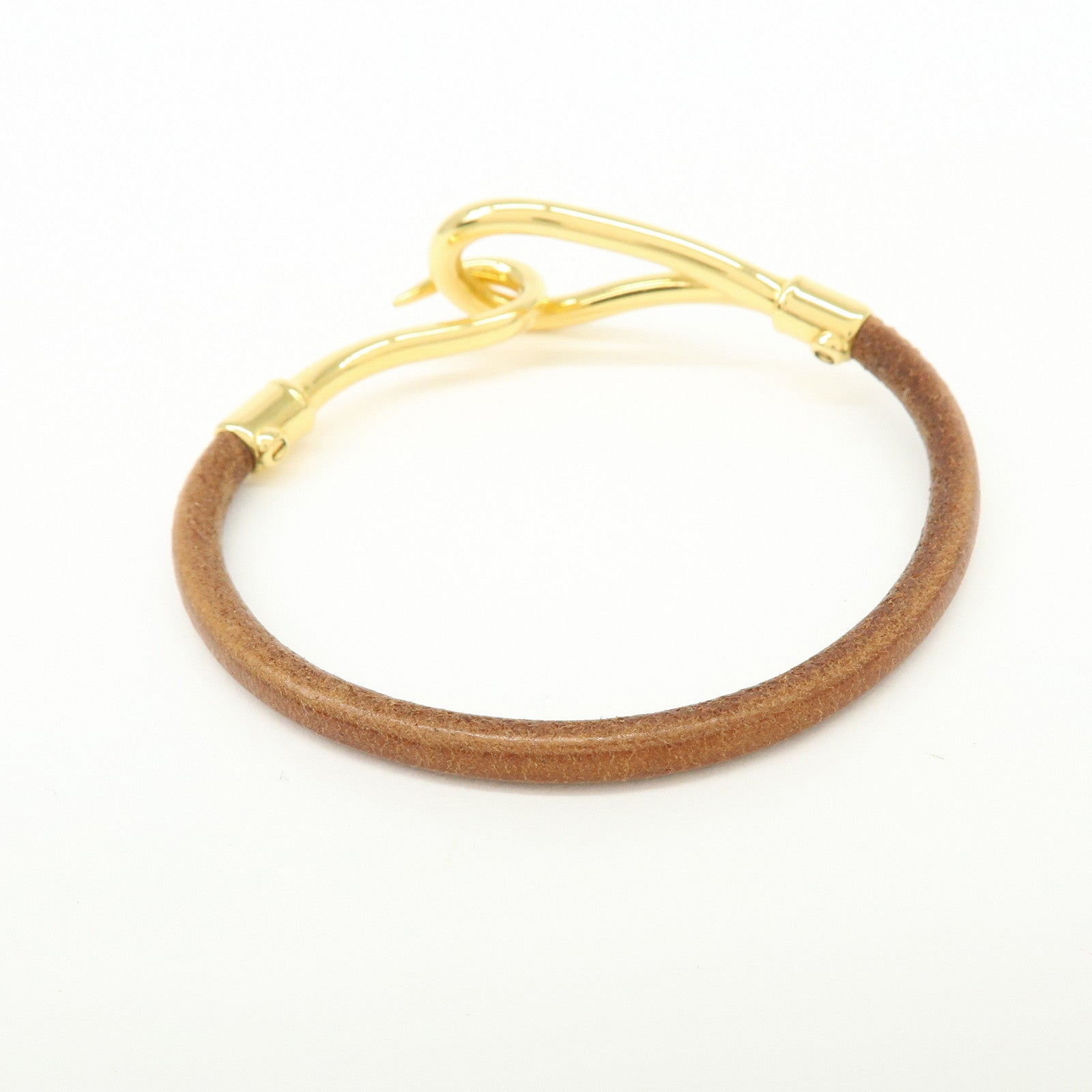 HERMES Jumbo Choker Leather Bracelet Brown Gold