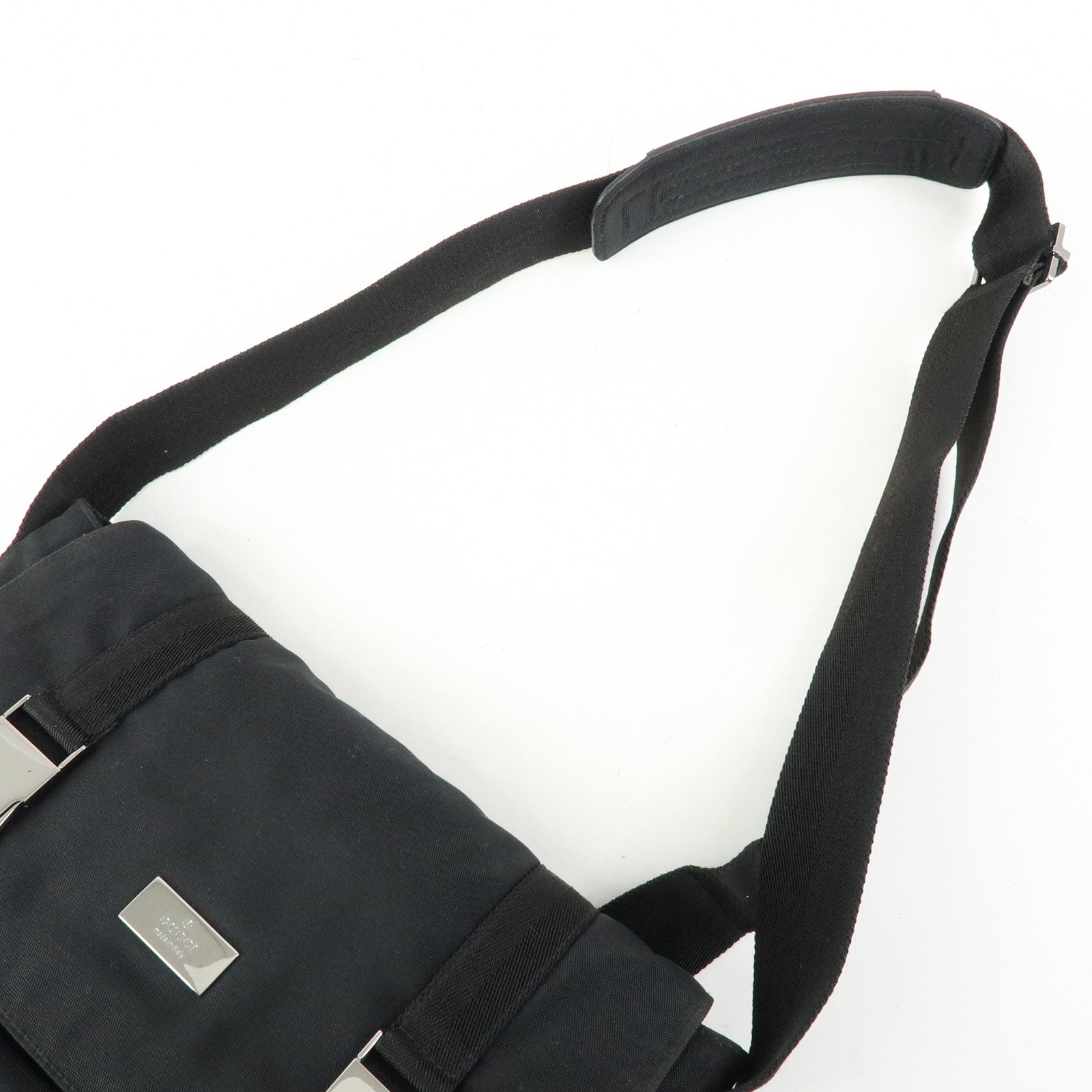 GUCCI Nylon Leather Shoulder Bag Crossbody Bag Black 122373