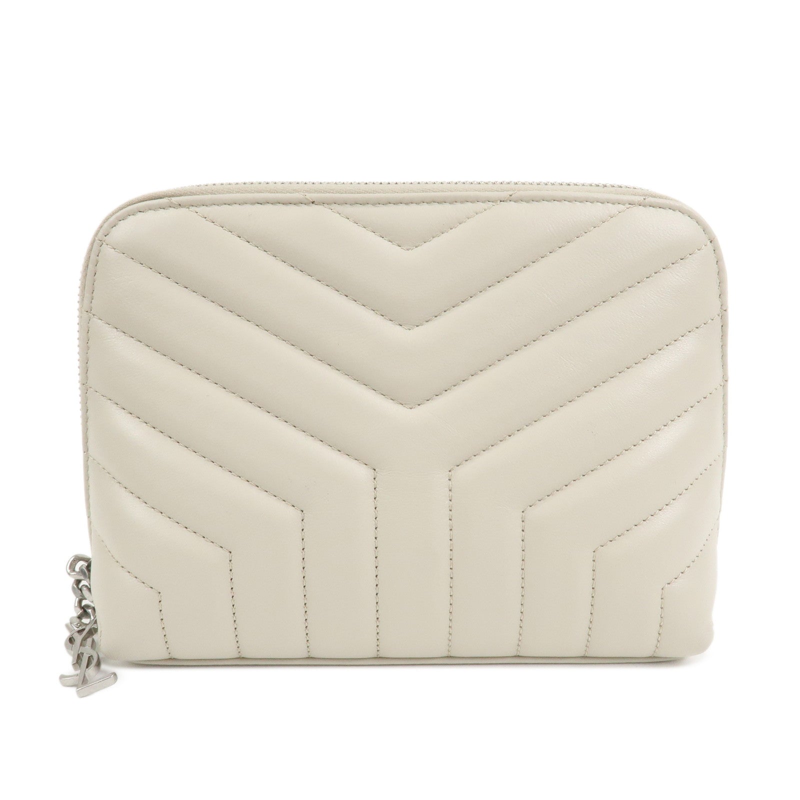 SAINT LAURENT Leather Pouch Cosmetic Pouch Light Grey