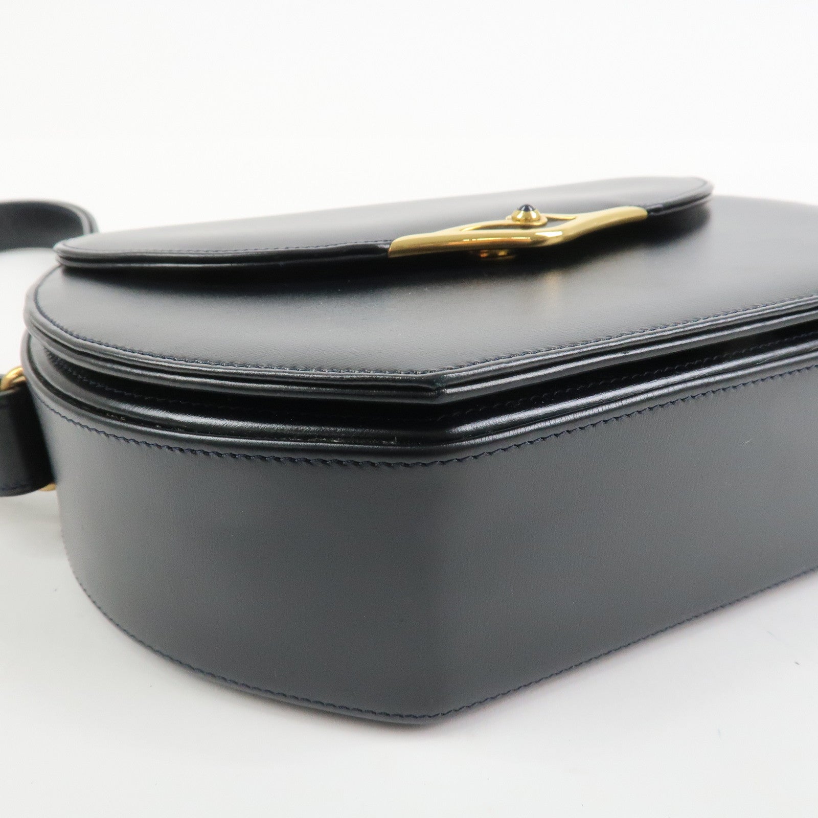 Cartier Sapphire Line Leather Sapphire Shoulder Bag Hand Bag Black