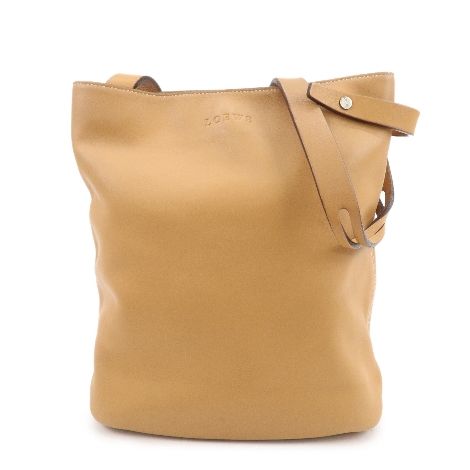 LOEWE Logo Leather Shoulder Bag Hand Bag Tote Bag Light Brown