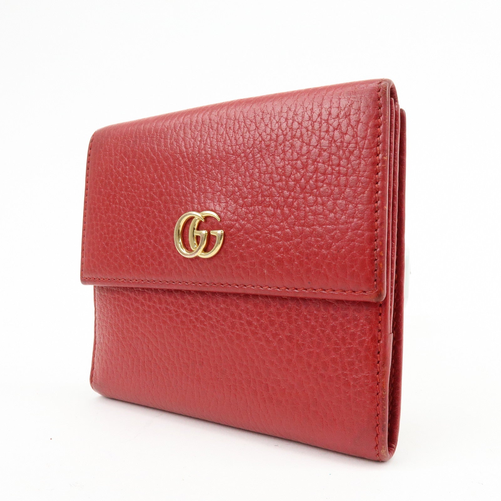 GUCCI Double G Leather Bi-fold Compact Wallet Red 456122