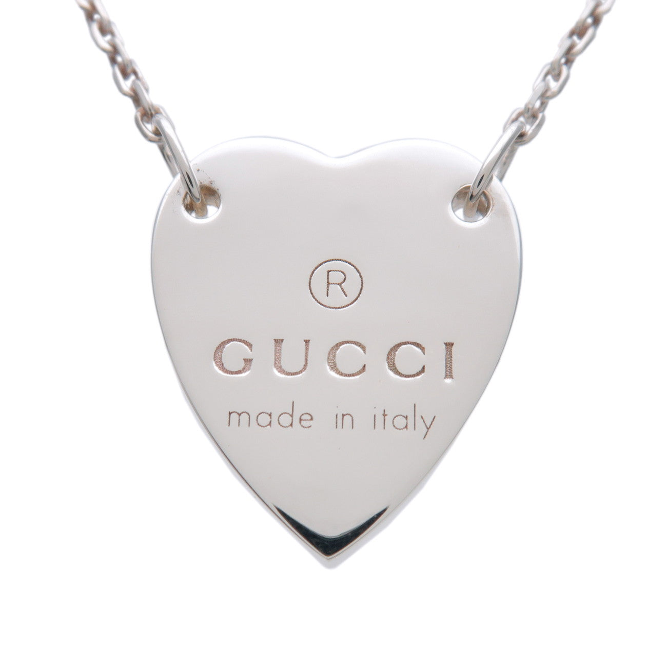 GUCCI Logo Heart Plate Necklace SV925 Silver