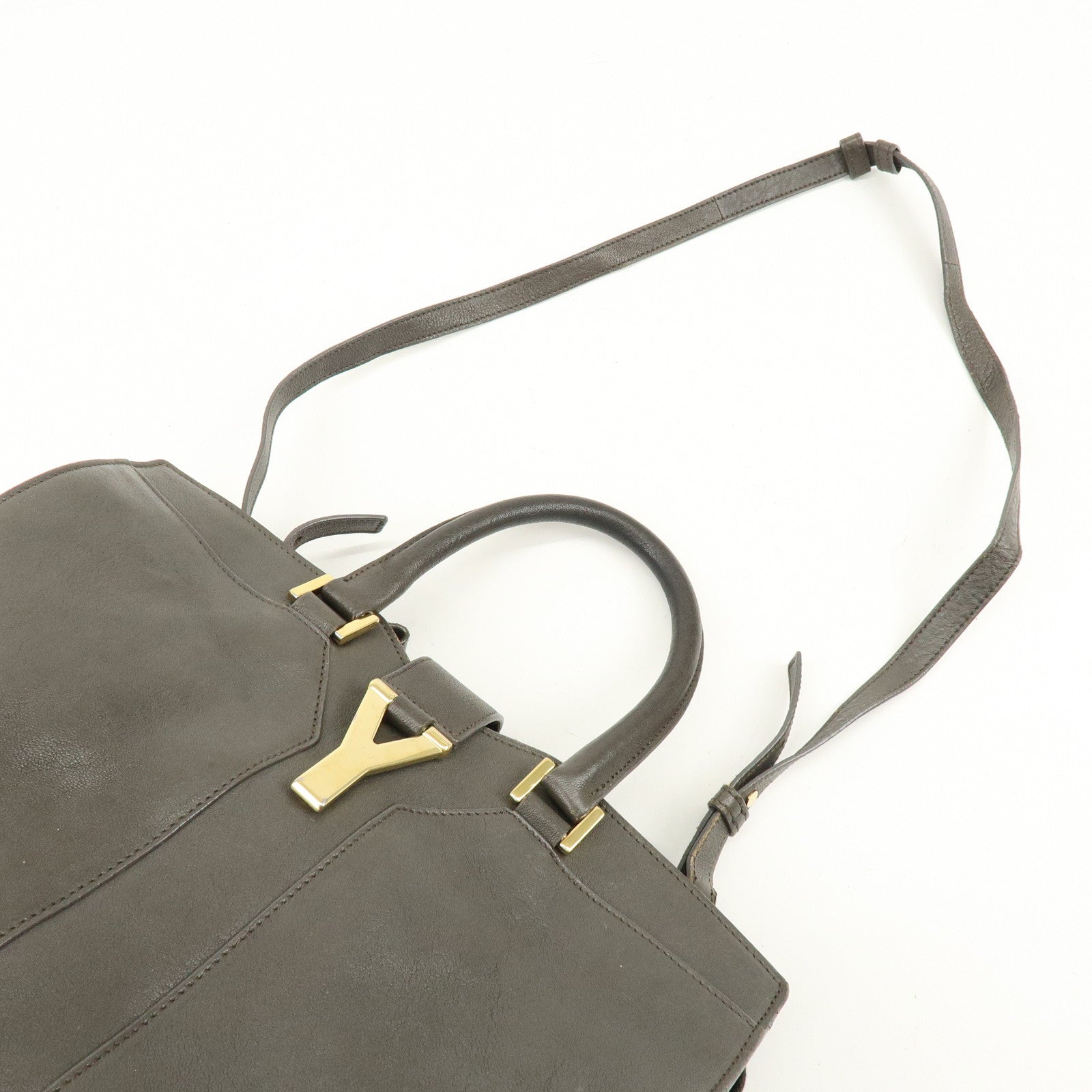 SAINT LAURENT PARIS Cabas Chyc Leather 2WAY Bag Gray 370699