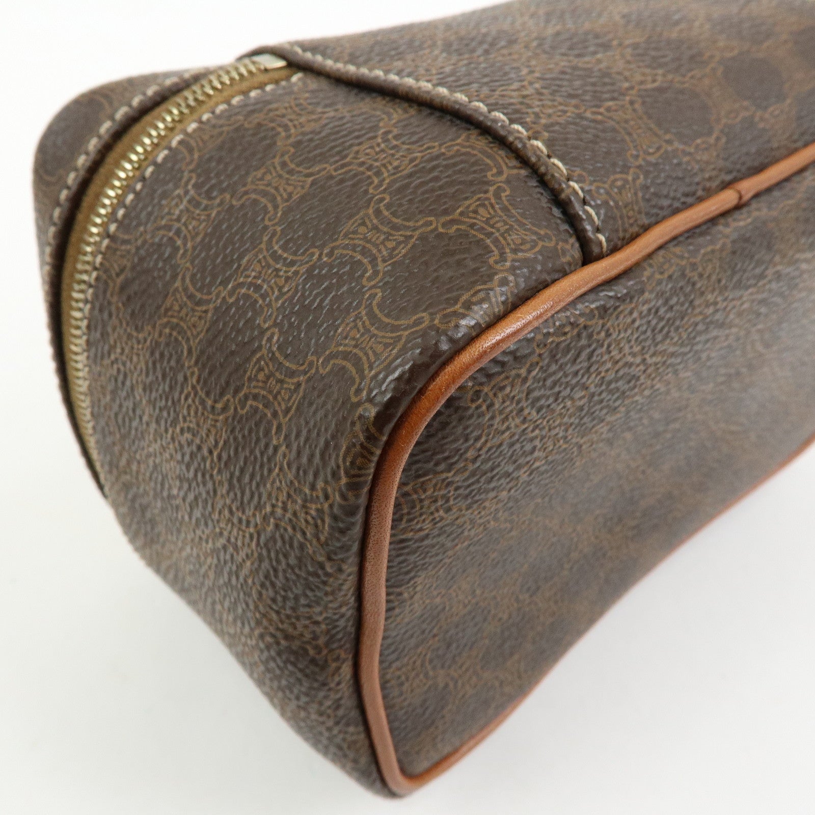 CELINE Macadam PVC Leather Chain Mini Hand Bag Vanity Bag Brown