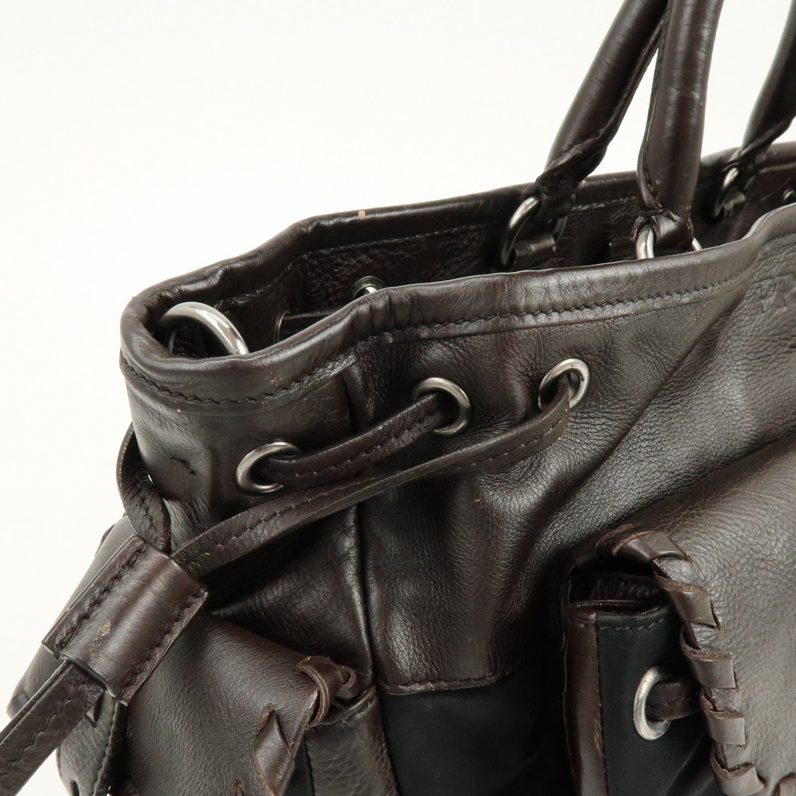 PRADA Nylon Leather 2Way Bag Hand Bag Shoulder Bag Brown