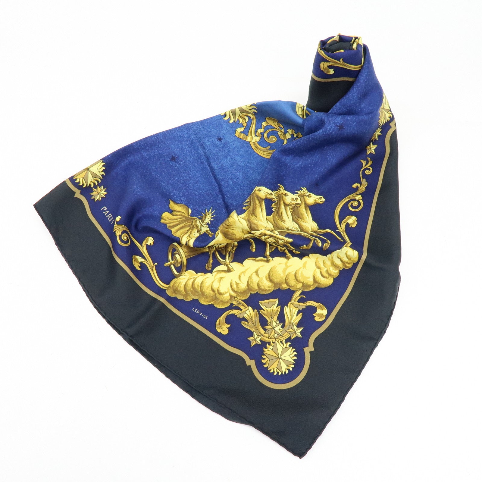 HERMES Carre 90 Silk 100% Scarf COSMOS Space Print Navy Gold Black