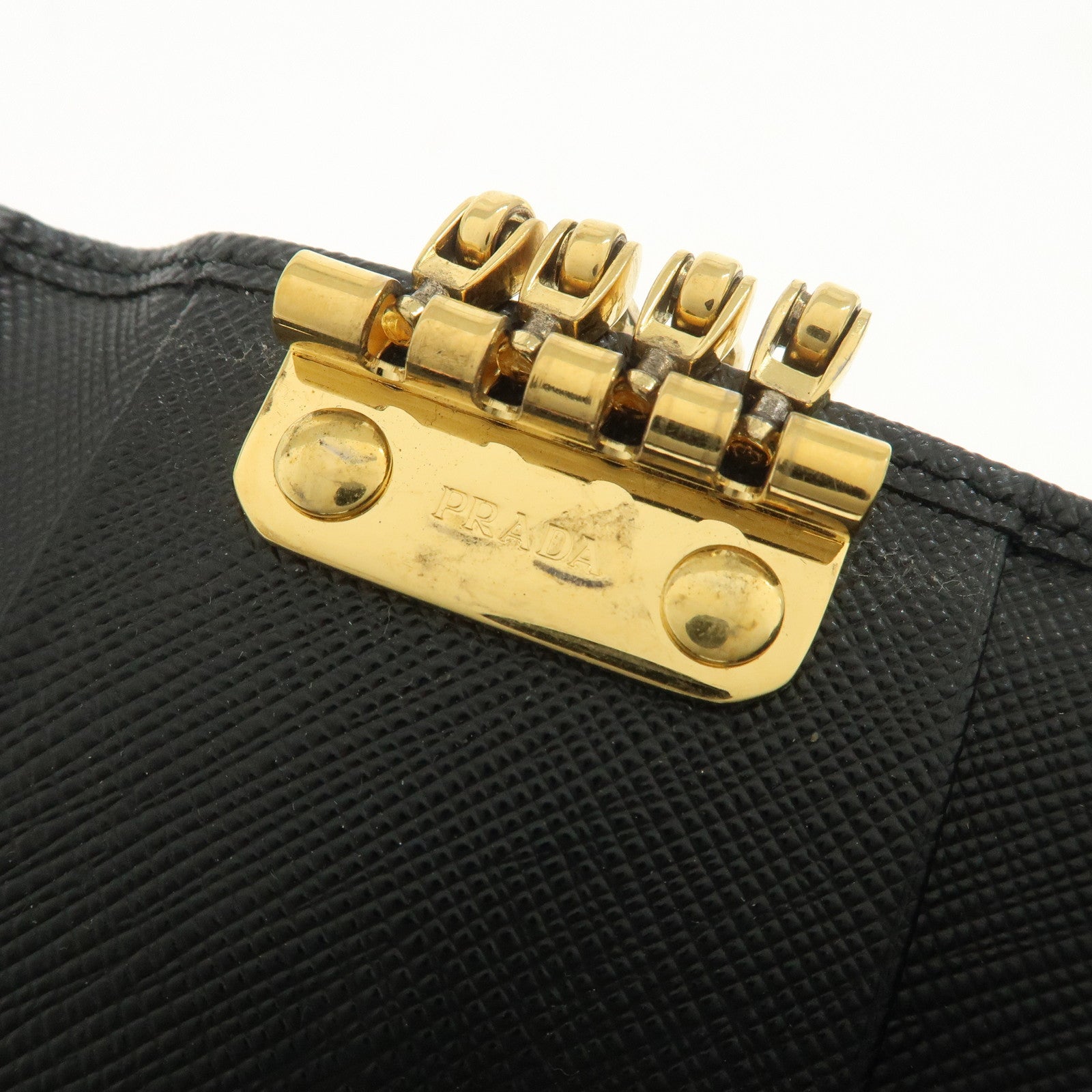 PRADA Logo Saffiano Leather 4 Rings Key Case Black 1PG004