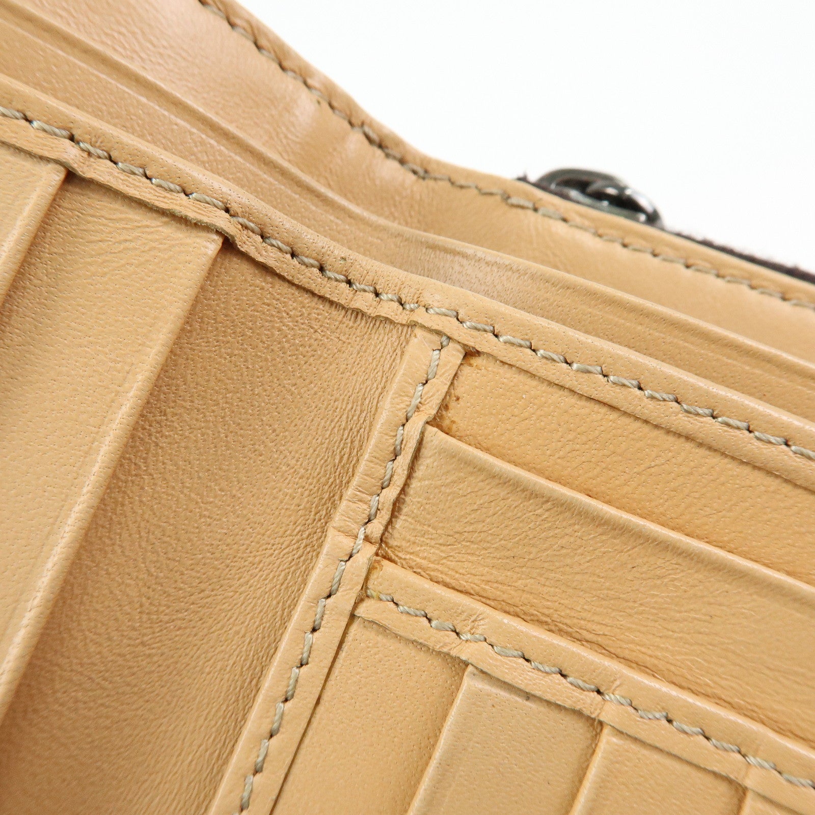 FENDI Zucchino Canvas Leather Compact Wallet Beige 8M0018
