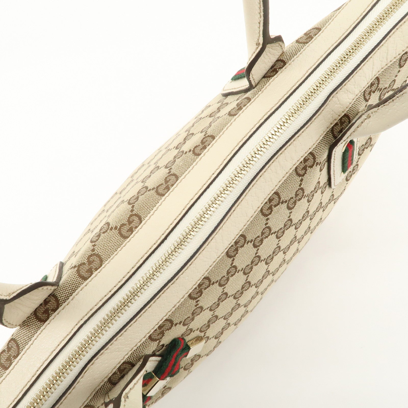 GUCCI Princy Sherry GG Canvas Leather Tote Bag Beige Ivory 177052 Used