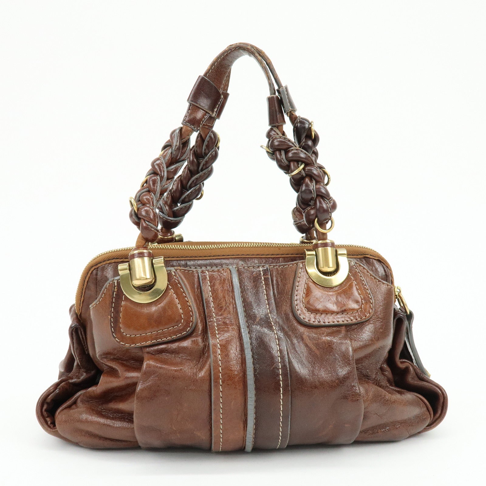 Chloe Eloise Leather Hand Bag Shoulder Bag Braided Handle Brown