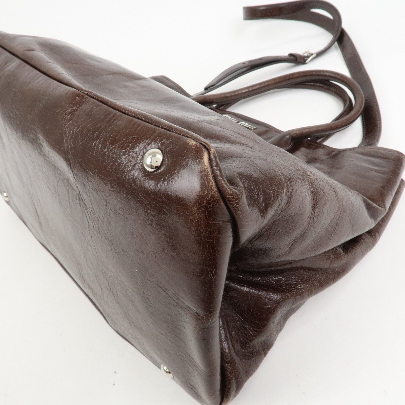 MIU MIU Leather 2Way Shoulder Bag Hand Bag Tote Bag Brown RN1028
