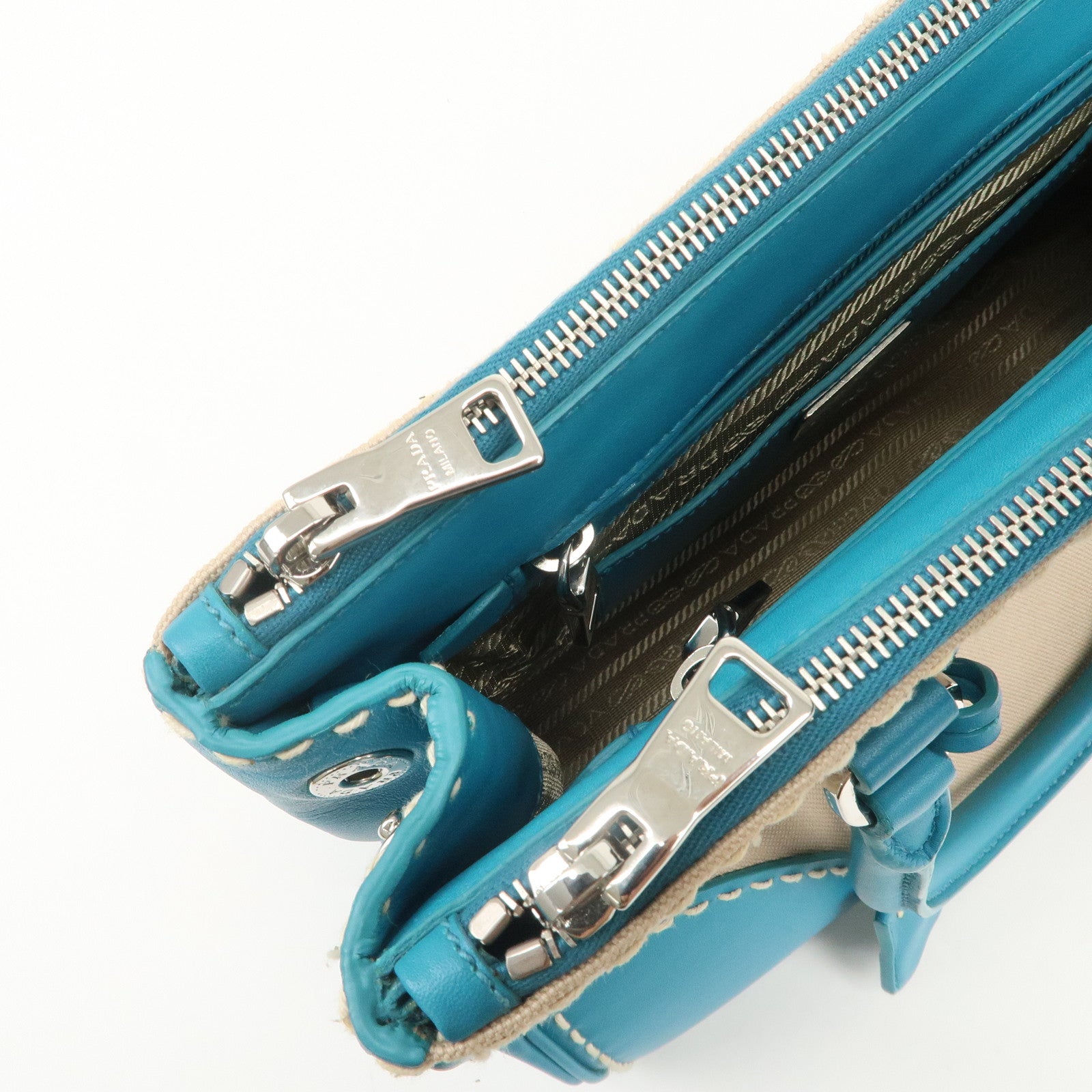 PRADA Triangle Logo Canvas 2Way Bag Hand Bag Tote Bag Blue B1801K