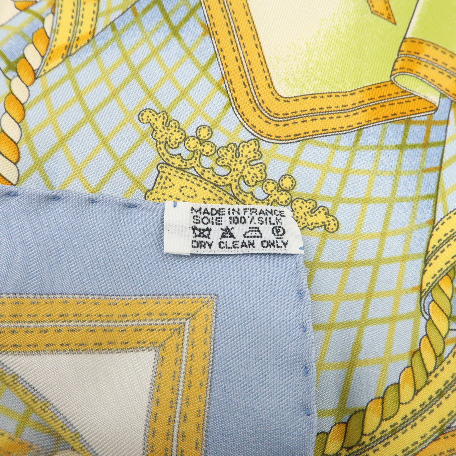 HERMES Carre 40 Silk 100% Scarf GRANDE TENU Blue Yellow